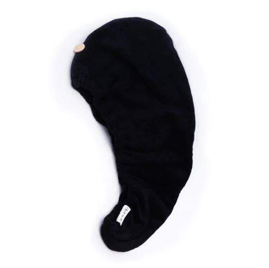 Eco-Friendly Microfiber Hair Towel in black on a white background