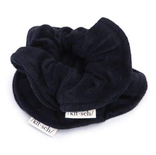 Eco-Friendly Towel Scrunchies in black on a white background