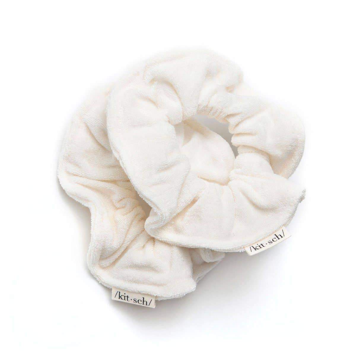 Eco-Friendly Towel Scrunchies in ivory on a white background