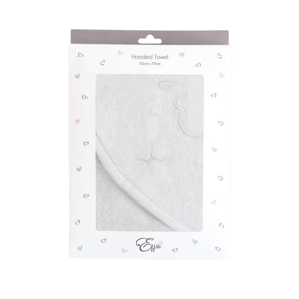 Embroidered Hooded Towel in White showing the shipping box - L'Atelier Global