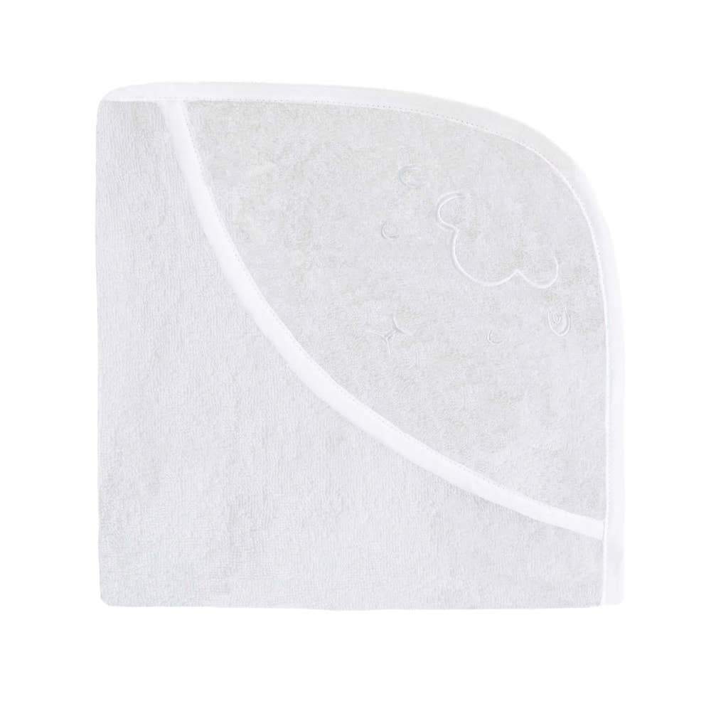 Embroidered Hooded Towel in White folded showing the embroidered bunny - L'Atelier Global