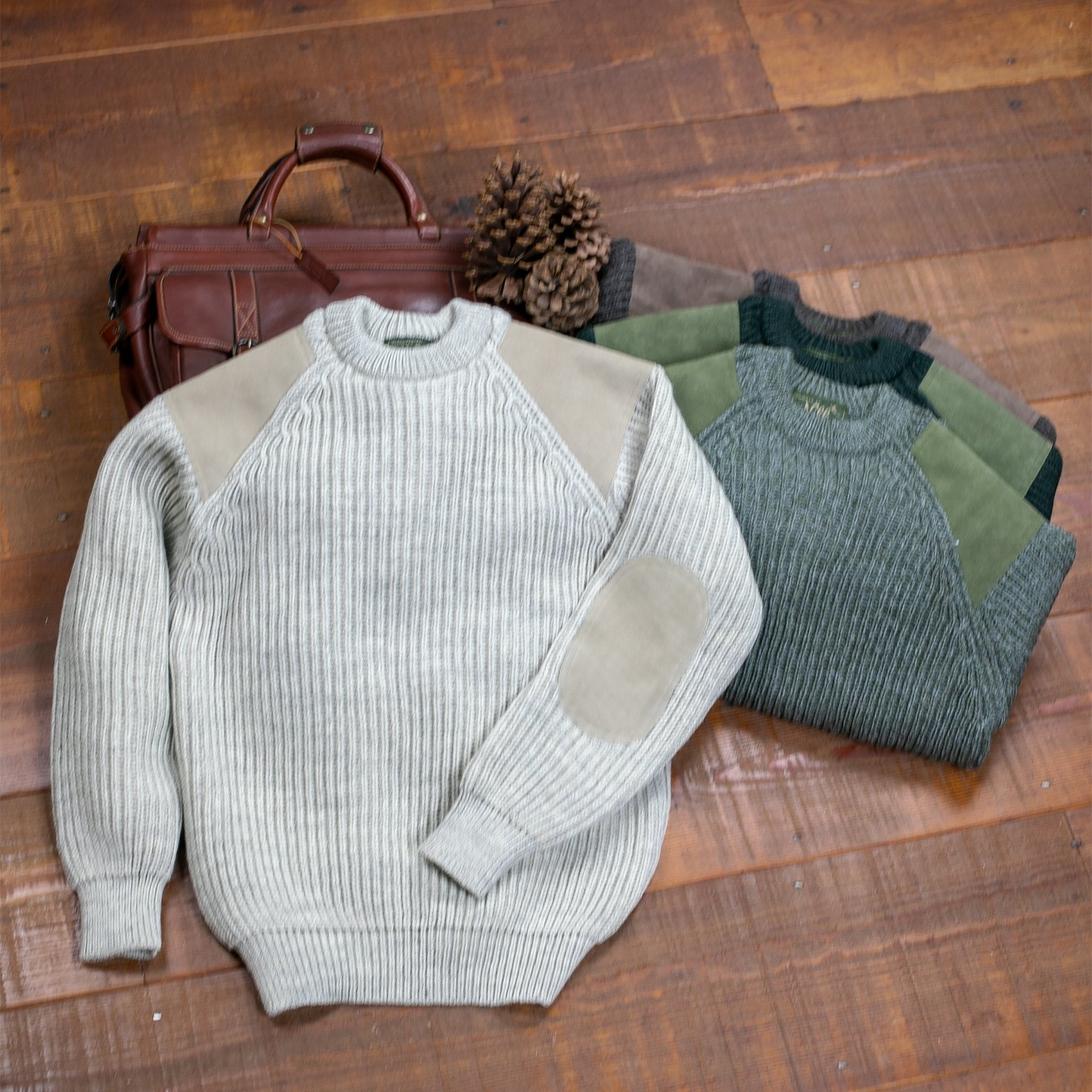 English Midlands Classic Crew Sweater Group lay down image of all three colors