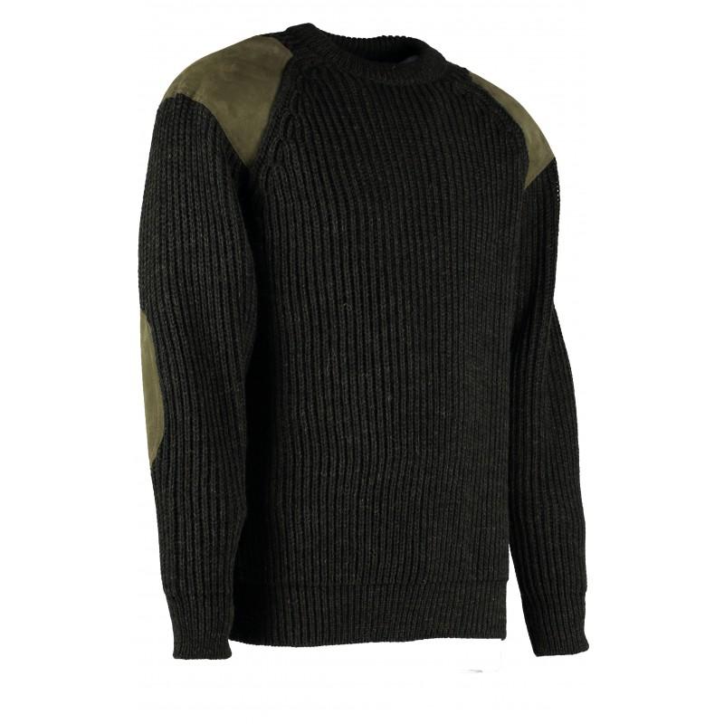 Side view English Midlands Classic Crew Sweater in Moss Green on a White Background