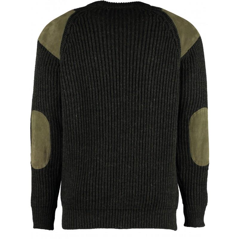 Back view English Midlands Classic Crew Sweater in Moss Green on a White Background