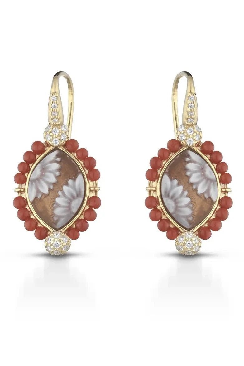 Florentine Spring Cameo Teardrop Earrings on a white background