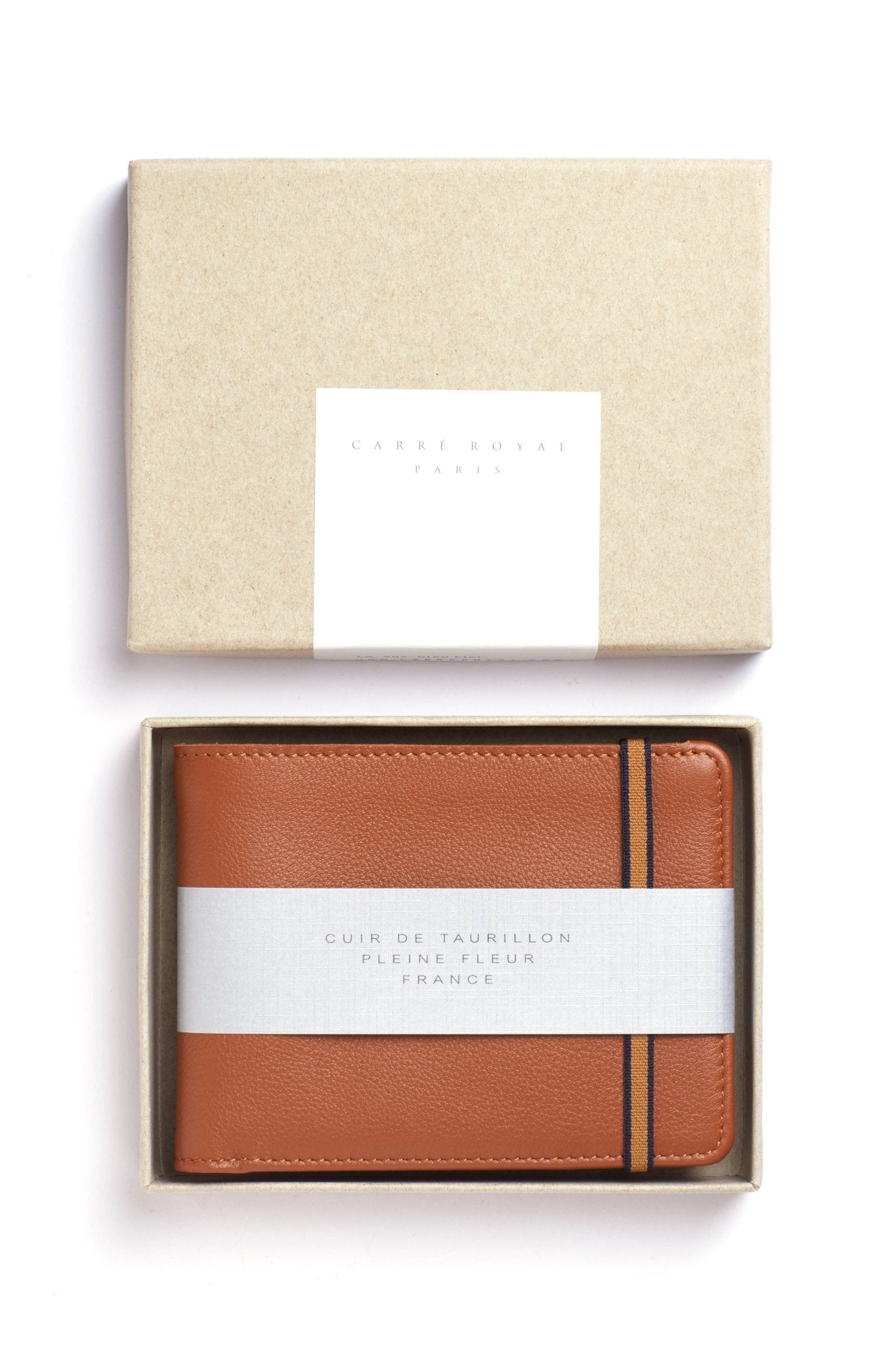 Gold Minimalist Wallet and box on a white background - L'Atelier Global