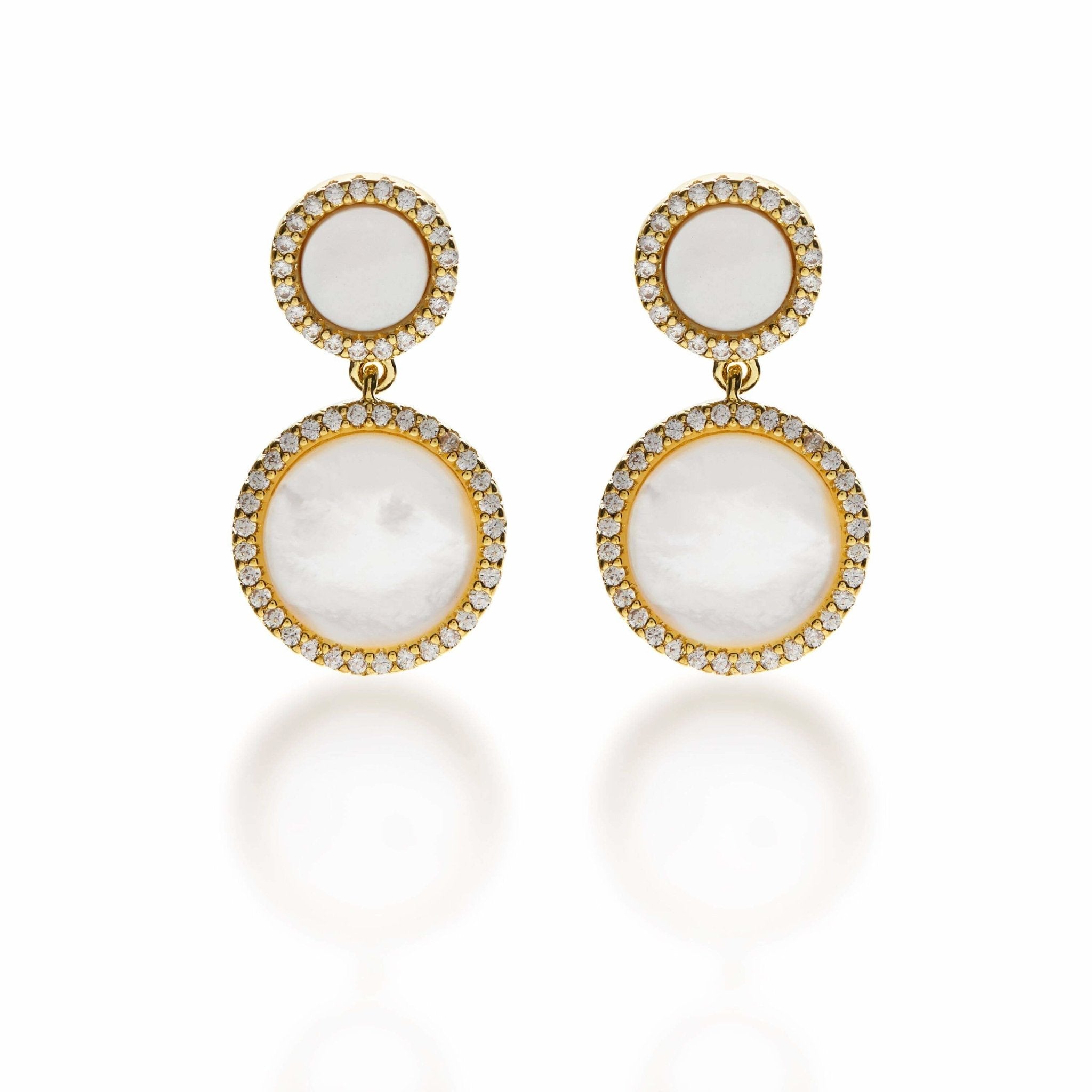 Gold Mother of Pearl Drop Earrings on a white background - L'Atelier Global