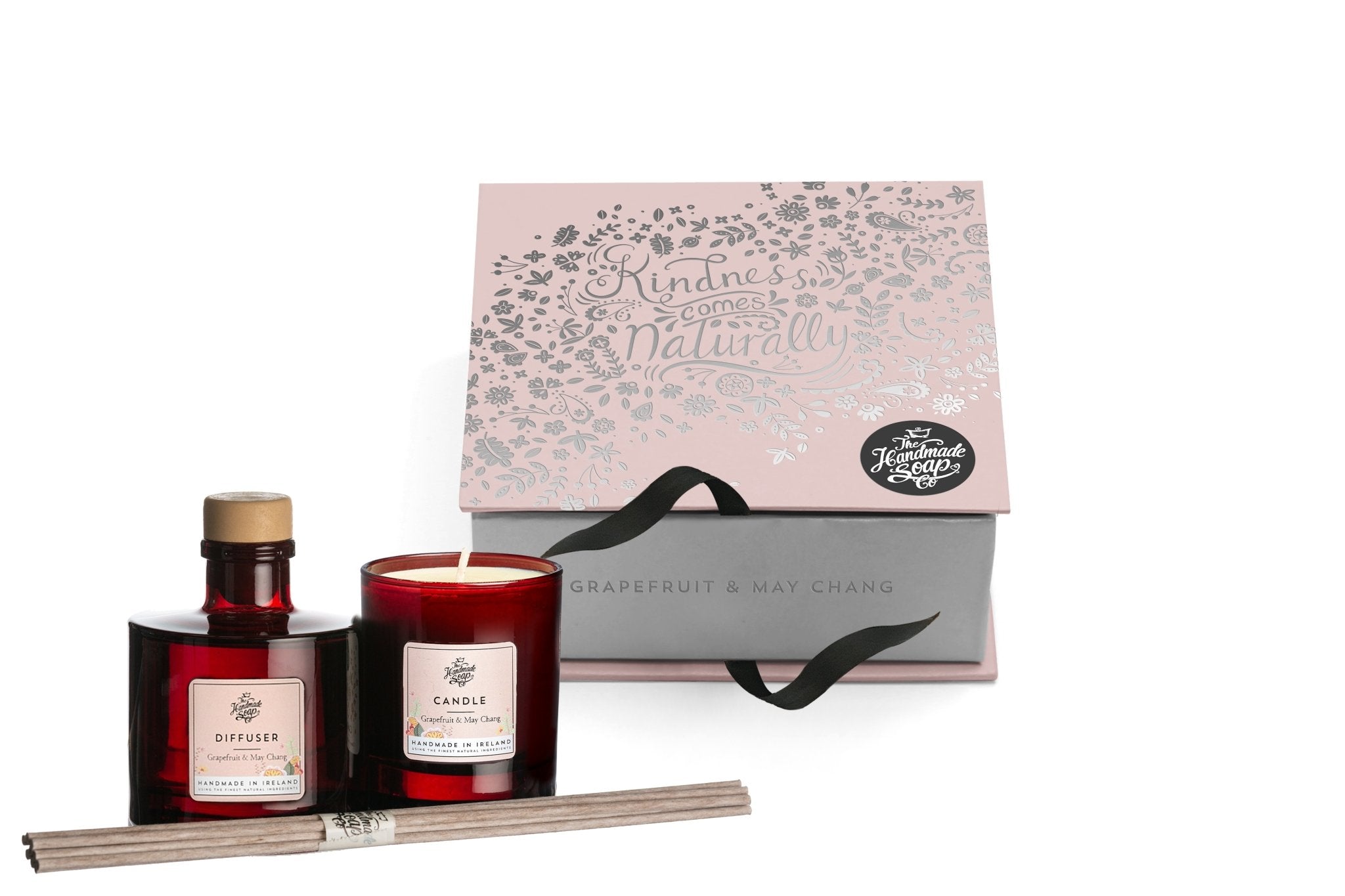 Grapefruit & May Chang Candle & Diffuser Gift Set with box on a white background