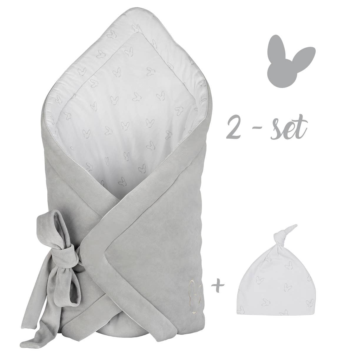 Gray Velvet Wrapping Cape and Beanie on a white background - L'Atelier Global