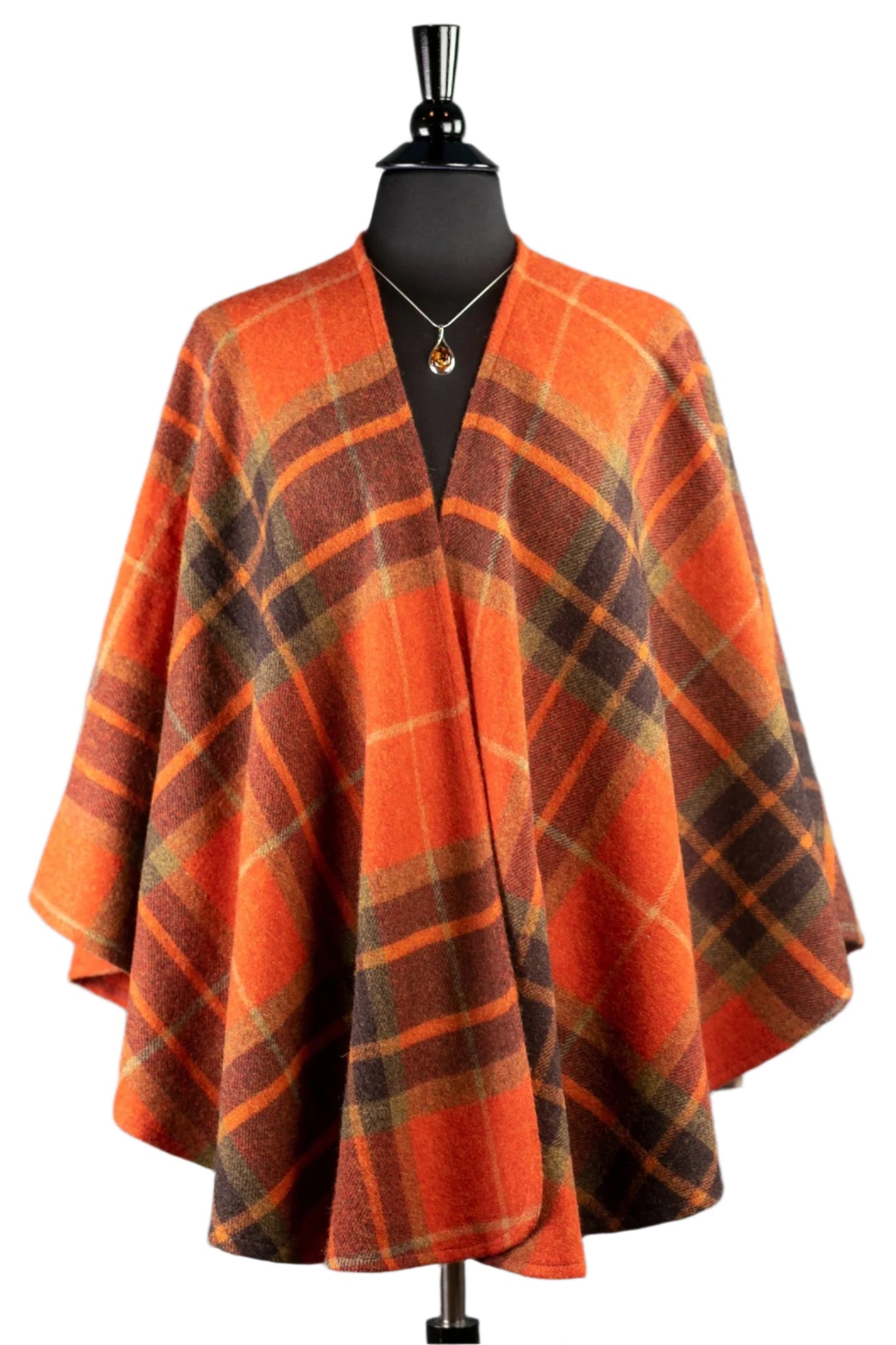 Harvest Tartan Ruana Wrap wrapped on a black bust form