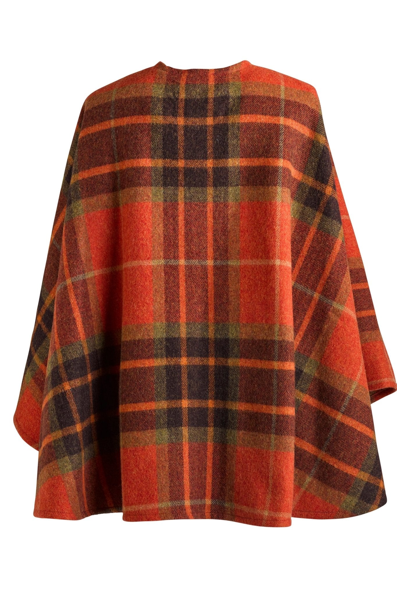 Harvest Tartan Ruana Wrap back side view wrapped on a white background
