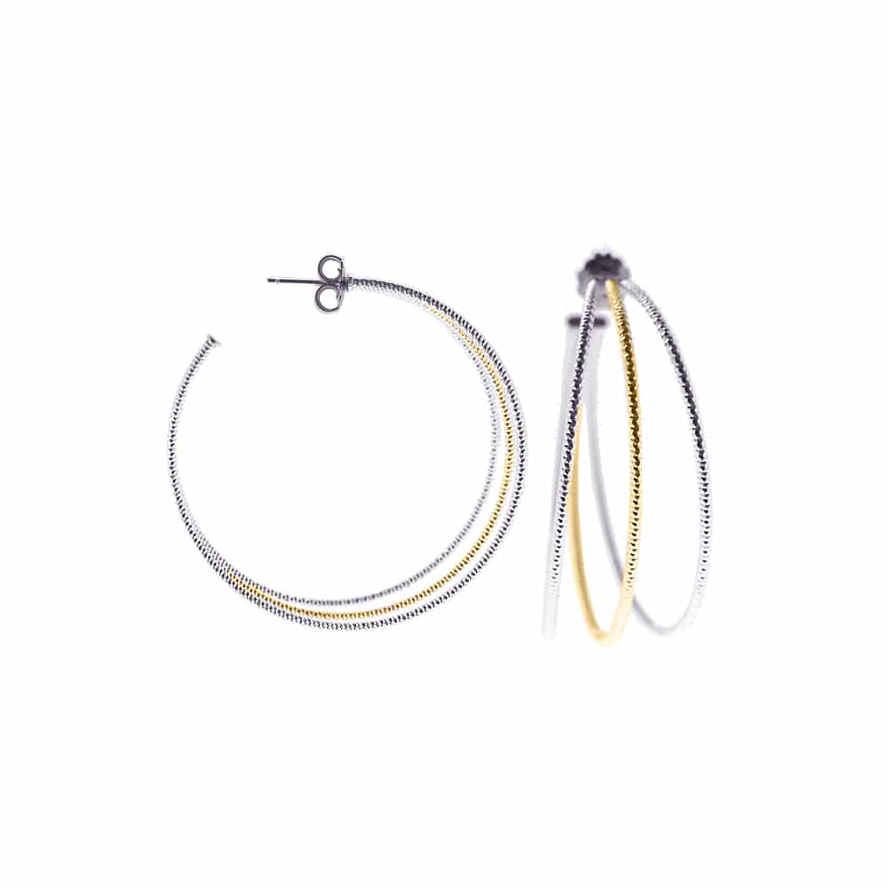 Helena Triple Ring Rhodium-Plated Silver Hoop Earrings on a white background