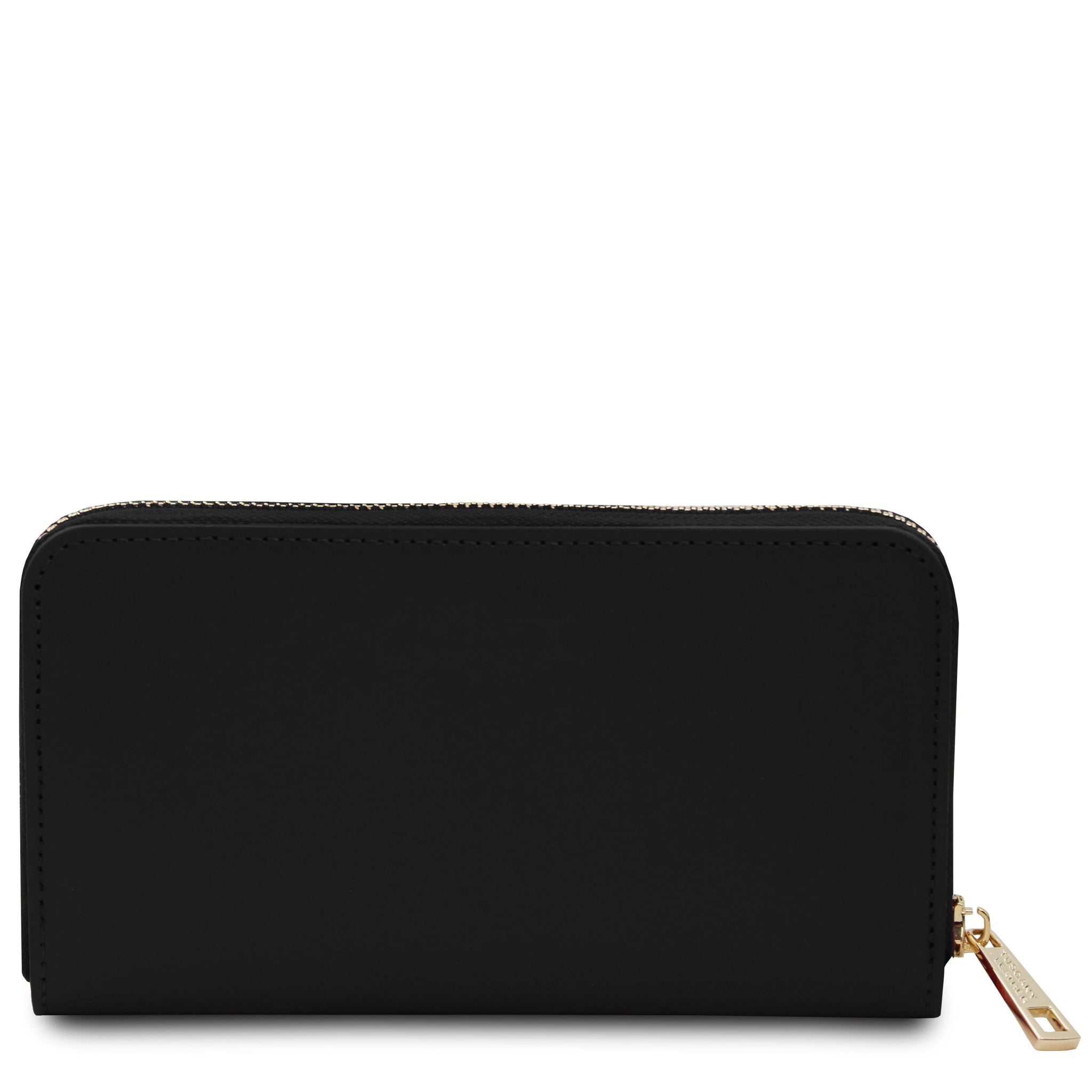 Back view Ilizia Exclusive three side Zip Around Leather Wallet in black on white background