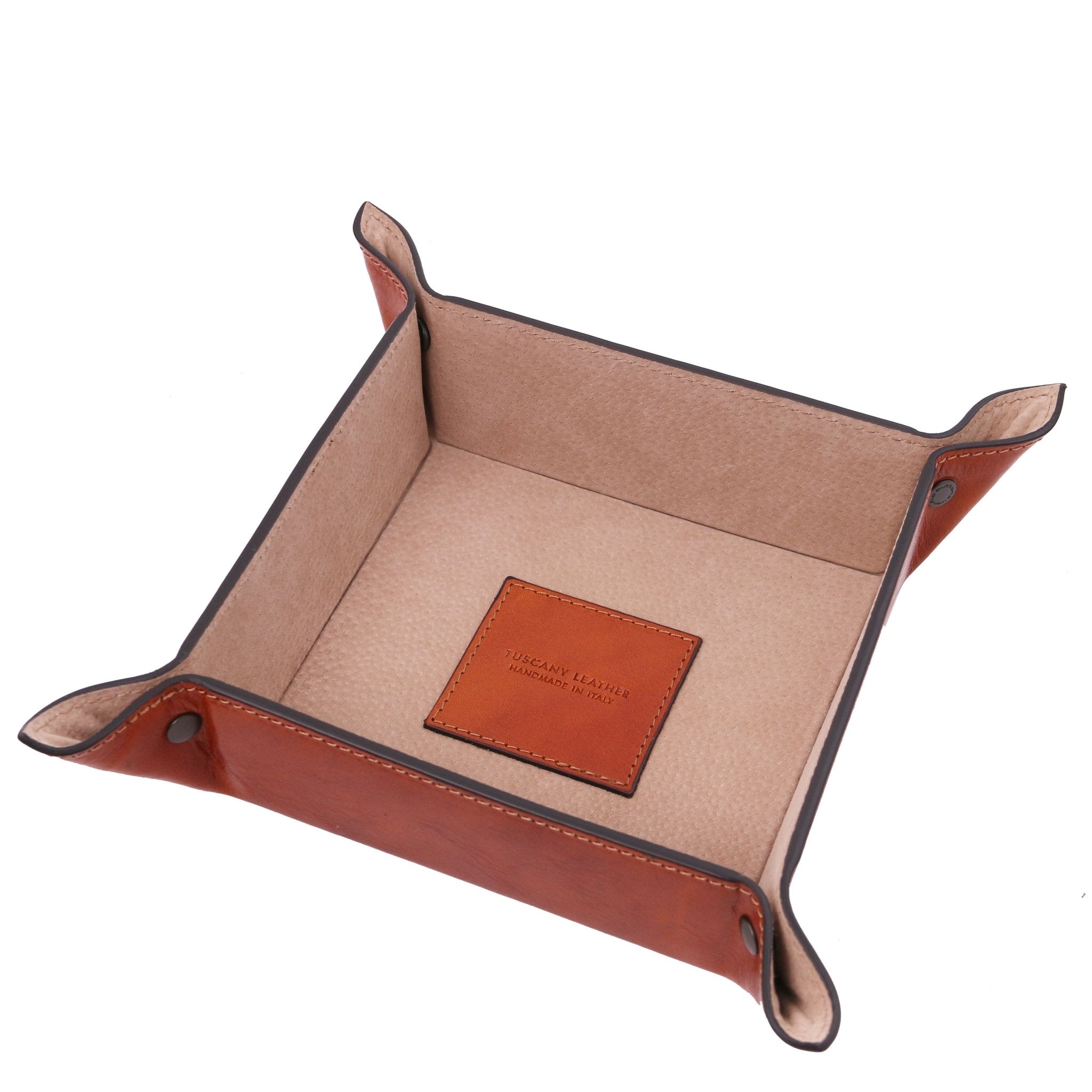 Interior view of the Italian Leather Valet Tray in honey on a white background - L'Atelier Global