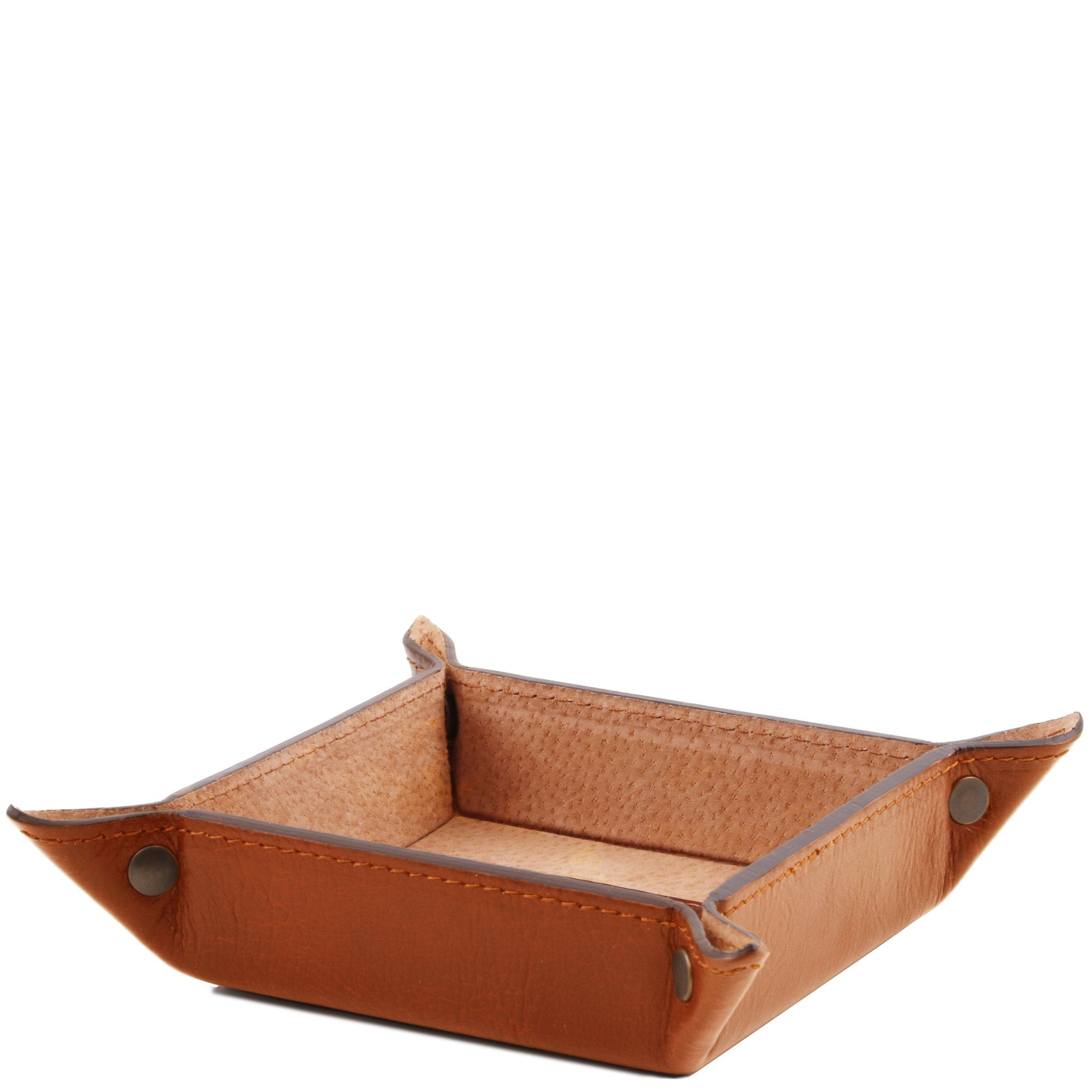 Exterior view of the Italian Leather Valet Tray in honey on a white background - L'Atelier Global