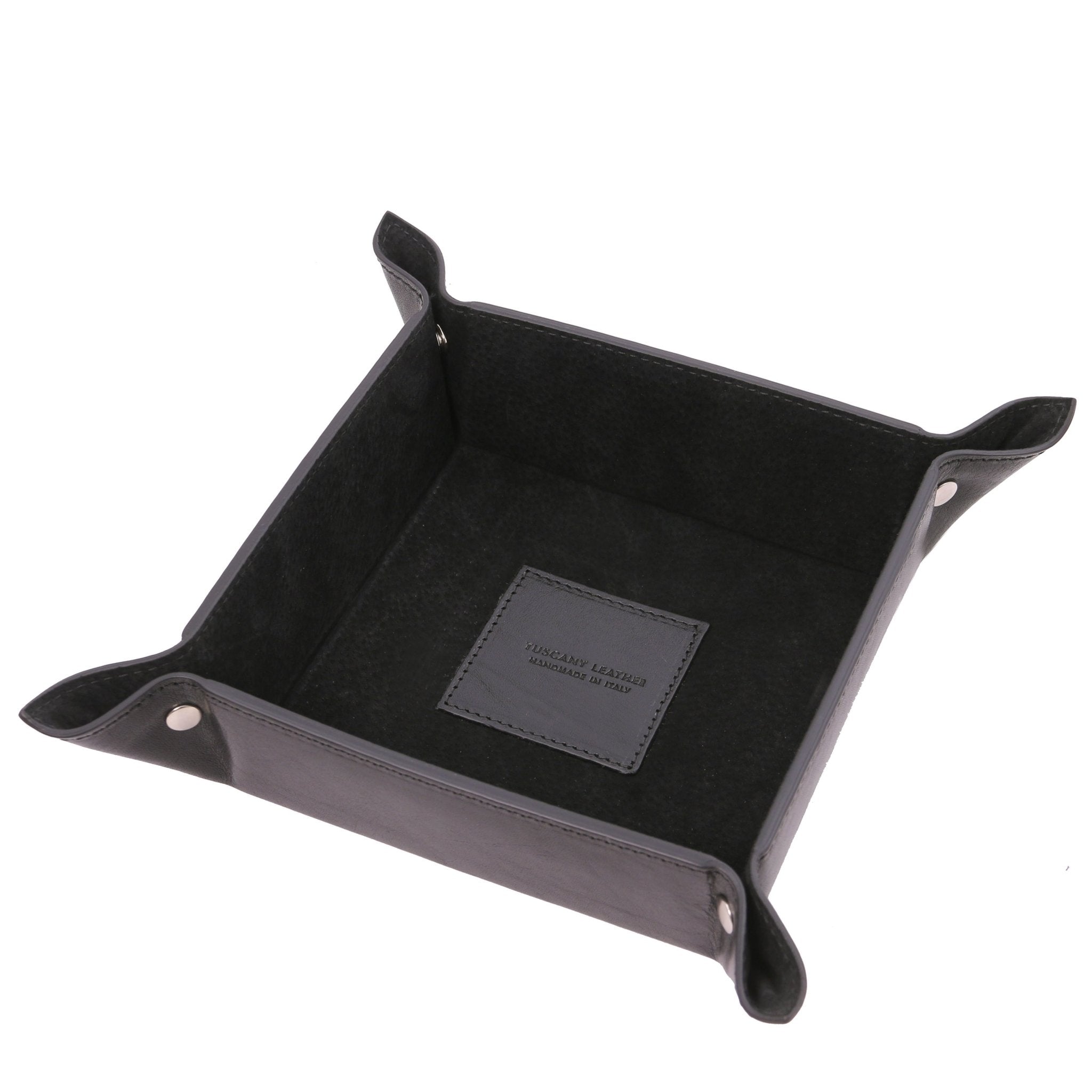 Interior view of the Italian Leather Valet Tray in black on a white background - L'Atelier Global