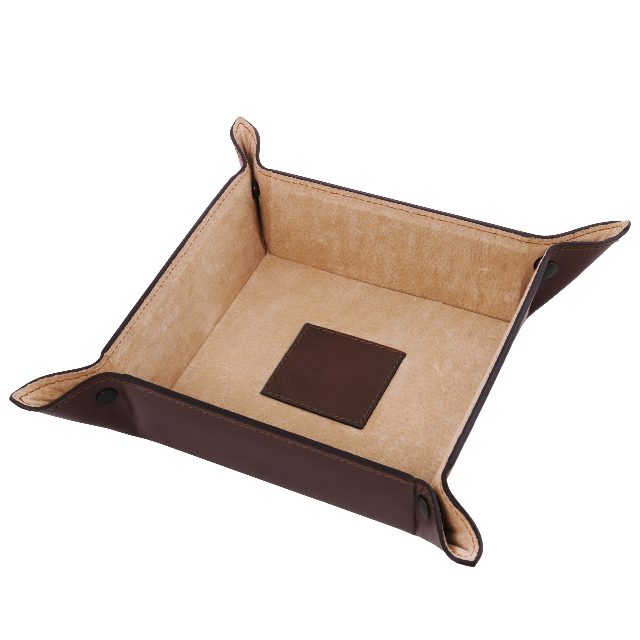 Interior view of the Italian Leather Valet Tray in dark brown on a white background - L'Atelier Global