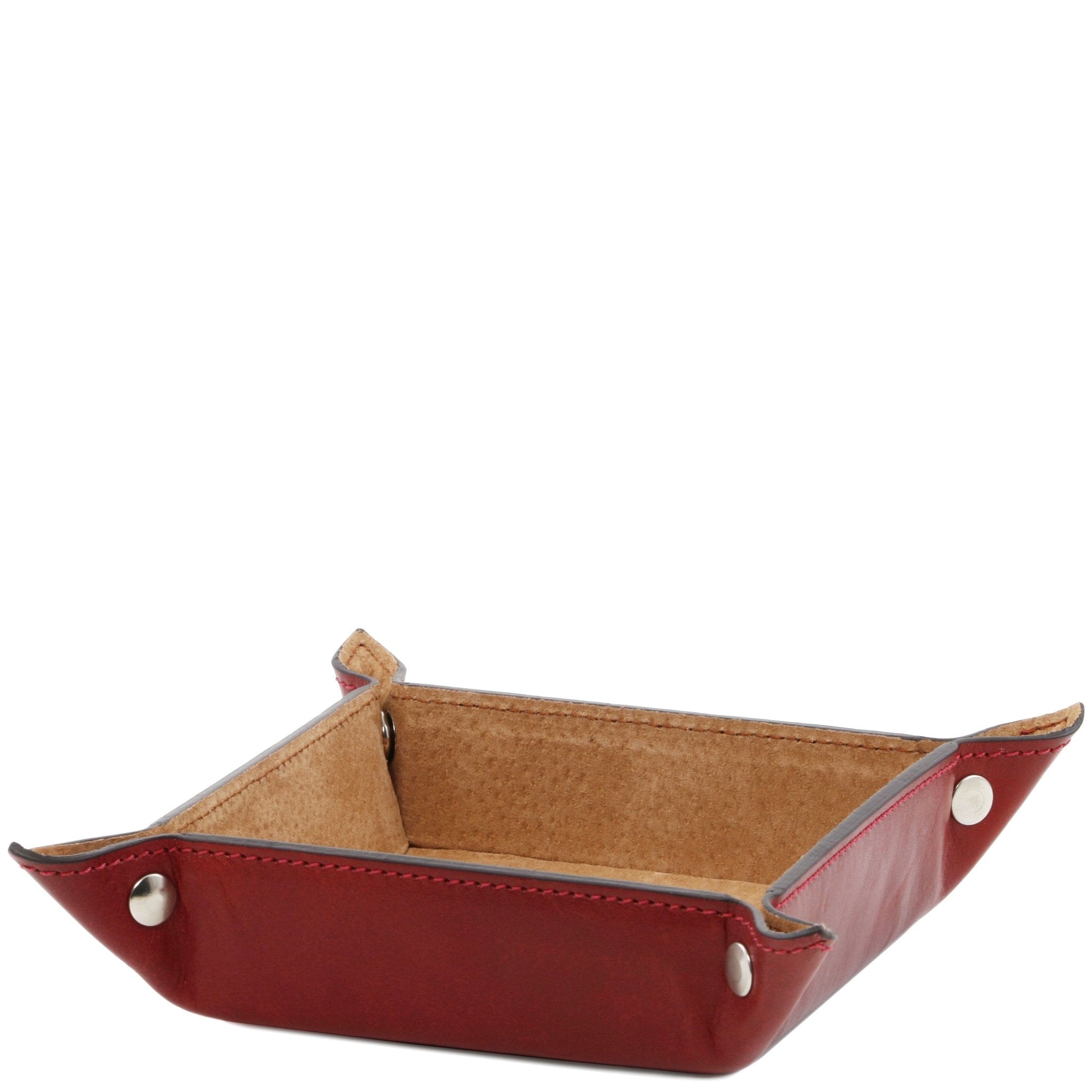 Exterior view of the Italian Leather Valet Tray in red on a white background - L'Atelier Global