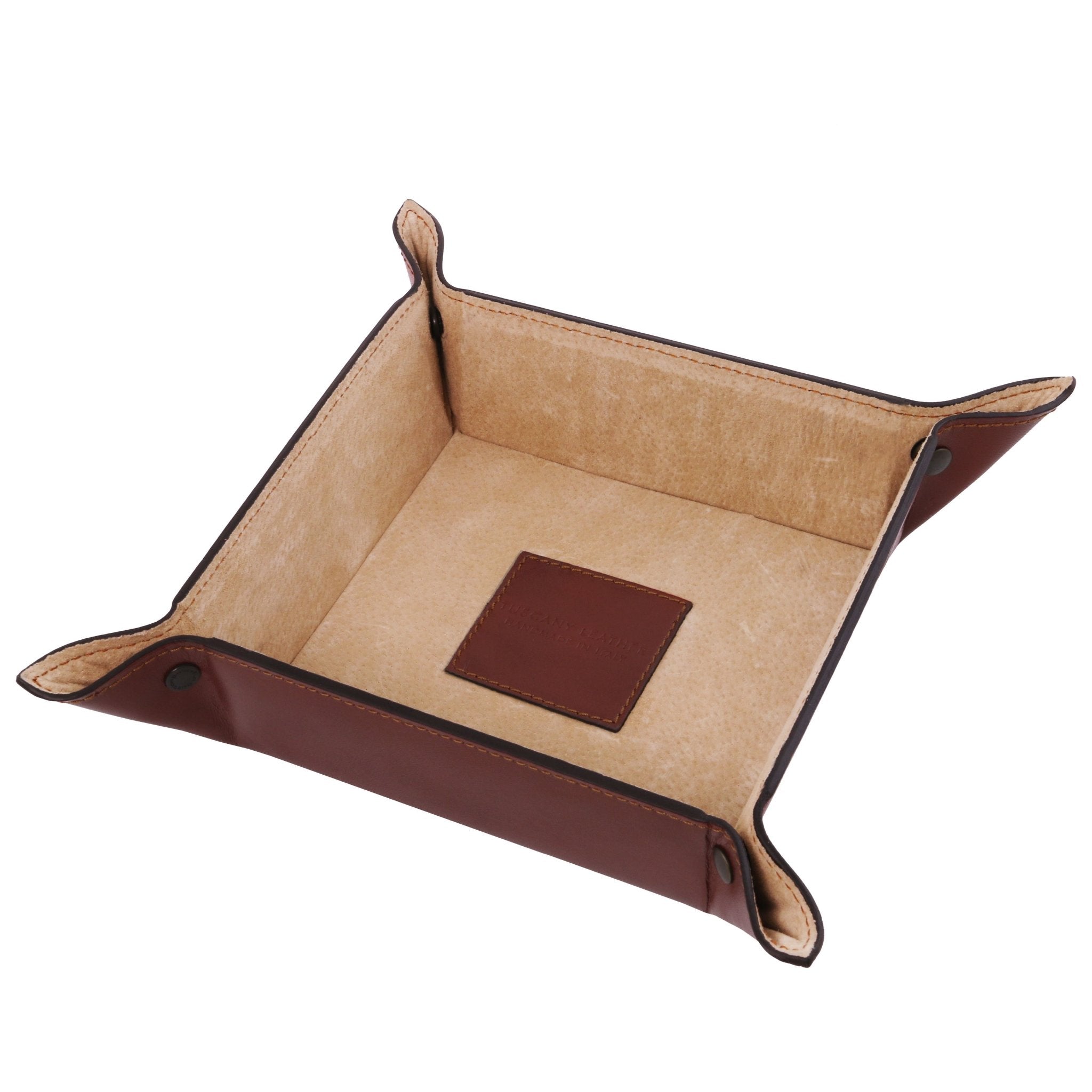 Interior view of the Italian Leather Valet Tray in brown on a white background - L'Atelier Global