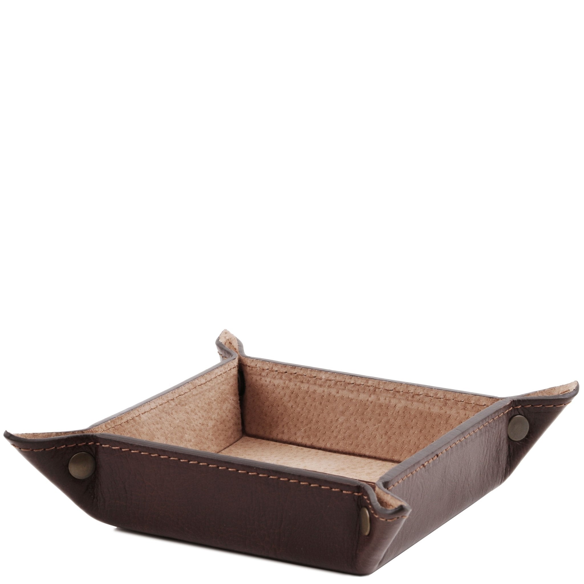 Exterior view of the Italian Leather Valet Tray in dark brown on a white background - L'Atelier Global