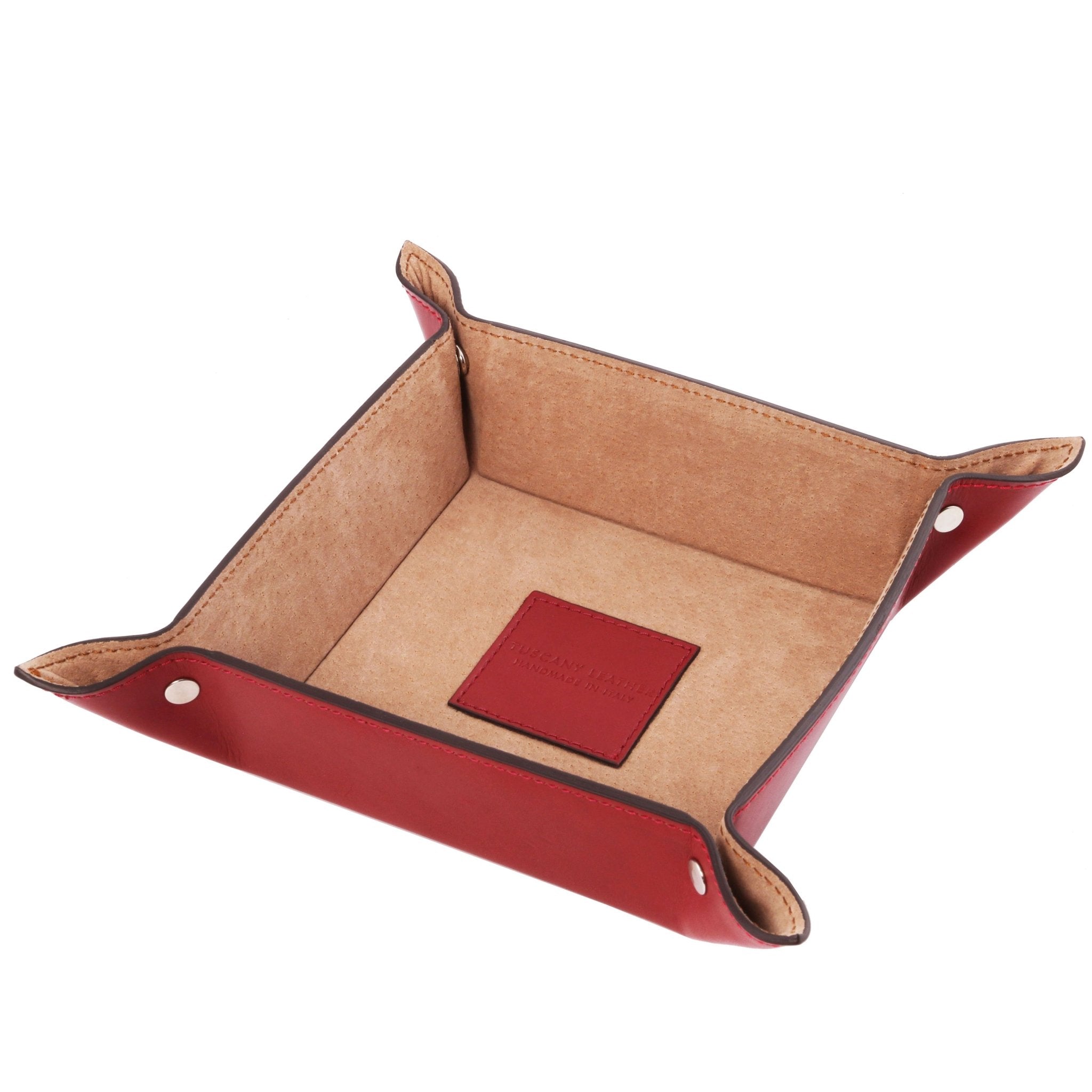 Interior view of the Italian Leather Valet Tray in red on a white background - L'Atelier Global