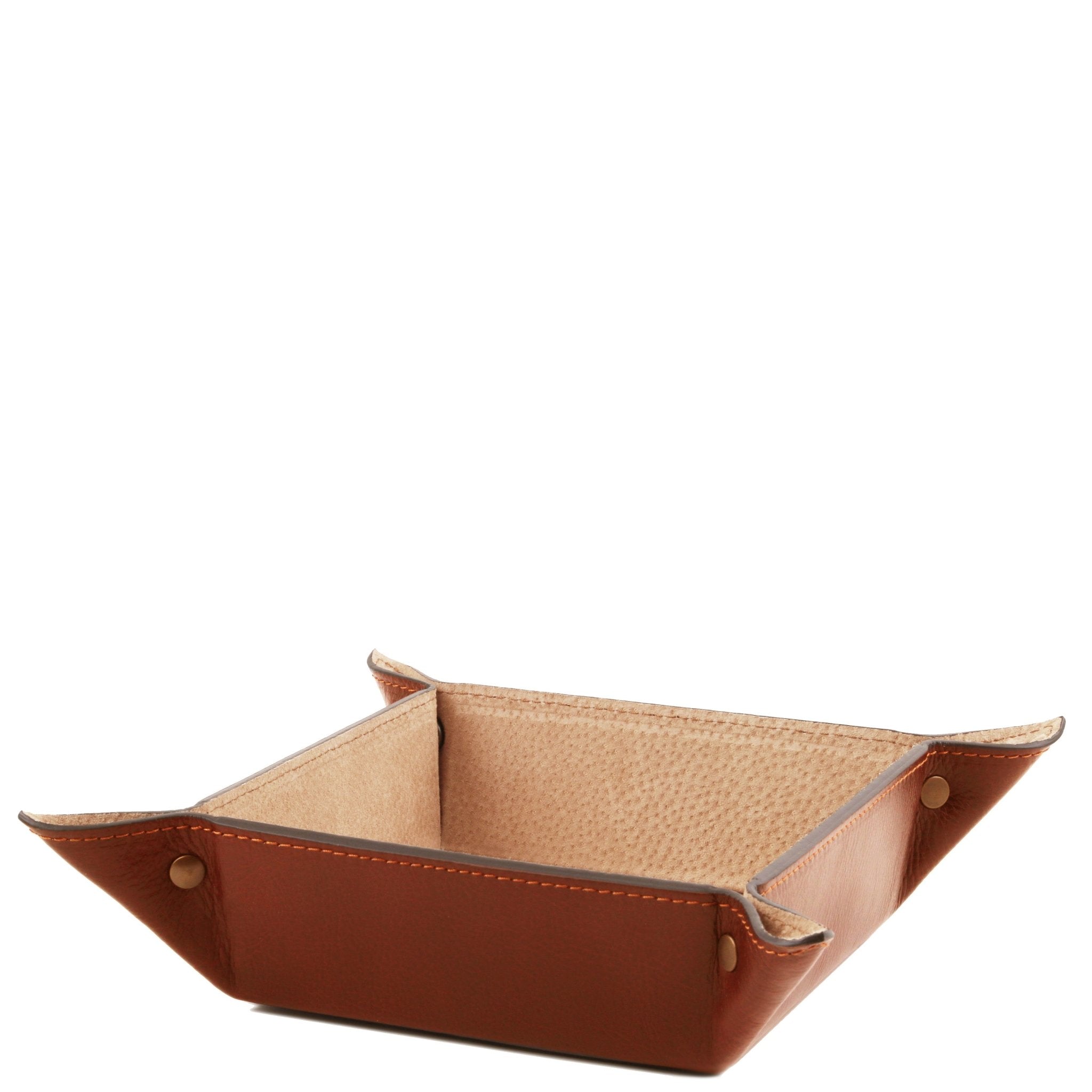 Exterior view of the Italian Leather Valet Tray in brown on a white background - L'Atelier Global