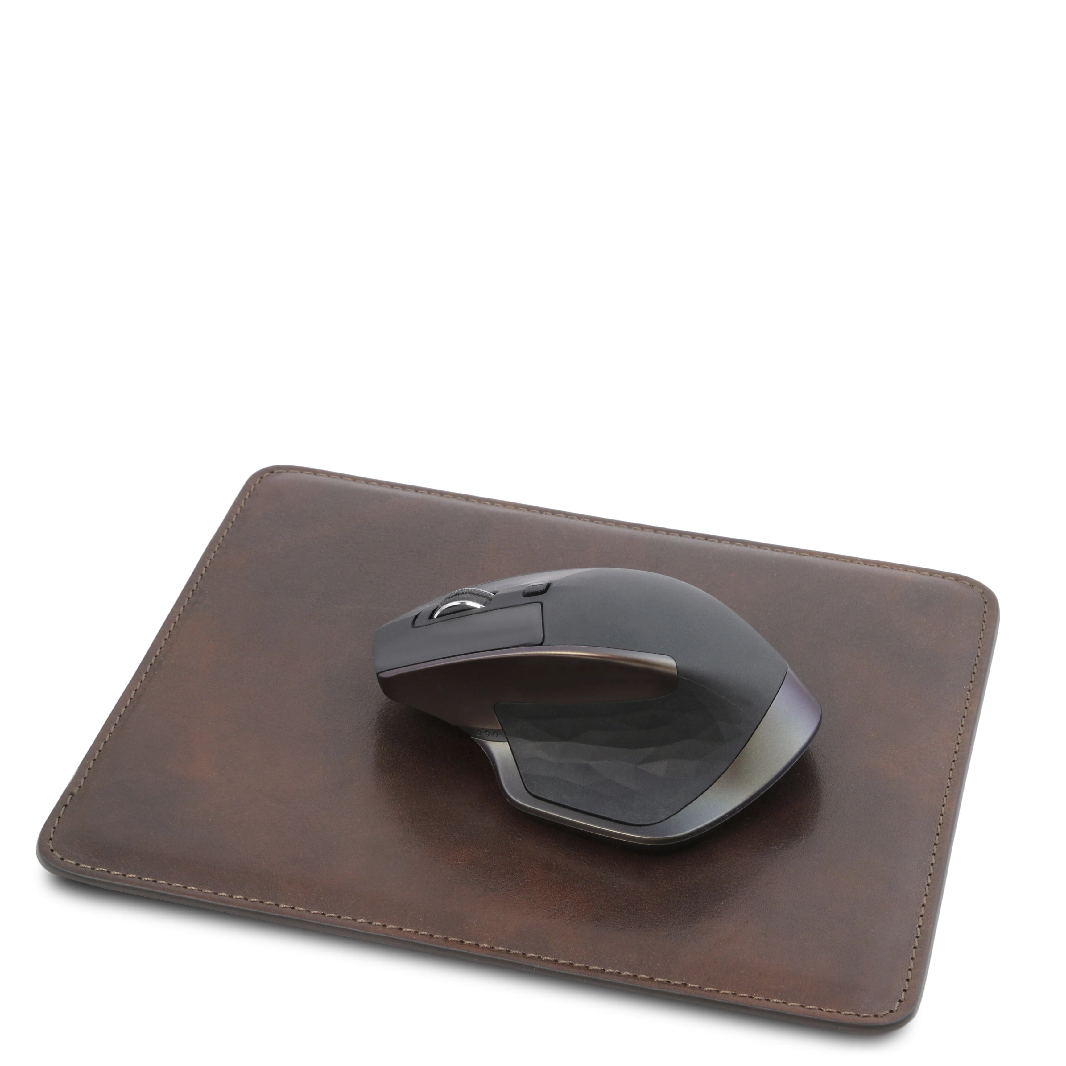 Italian Leather Premium Desk pad in Dark Brown with mouse - L'Atelier Global