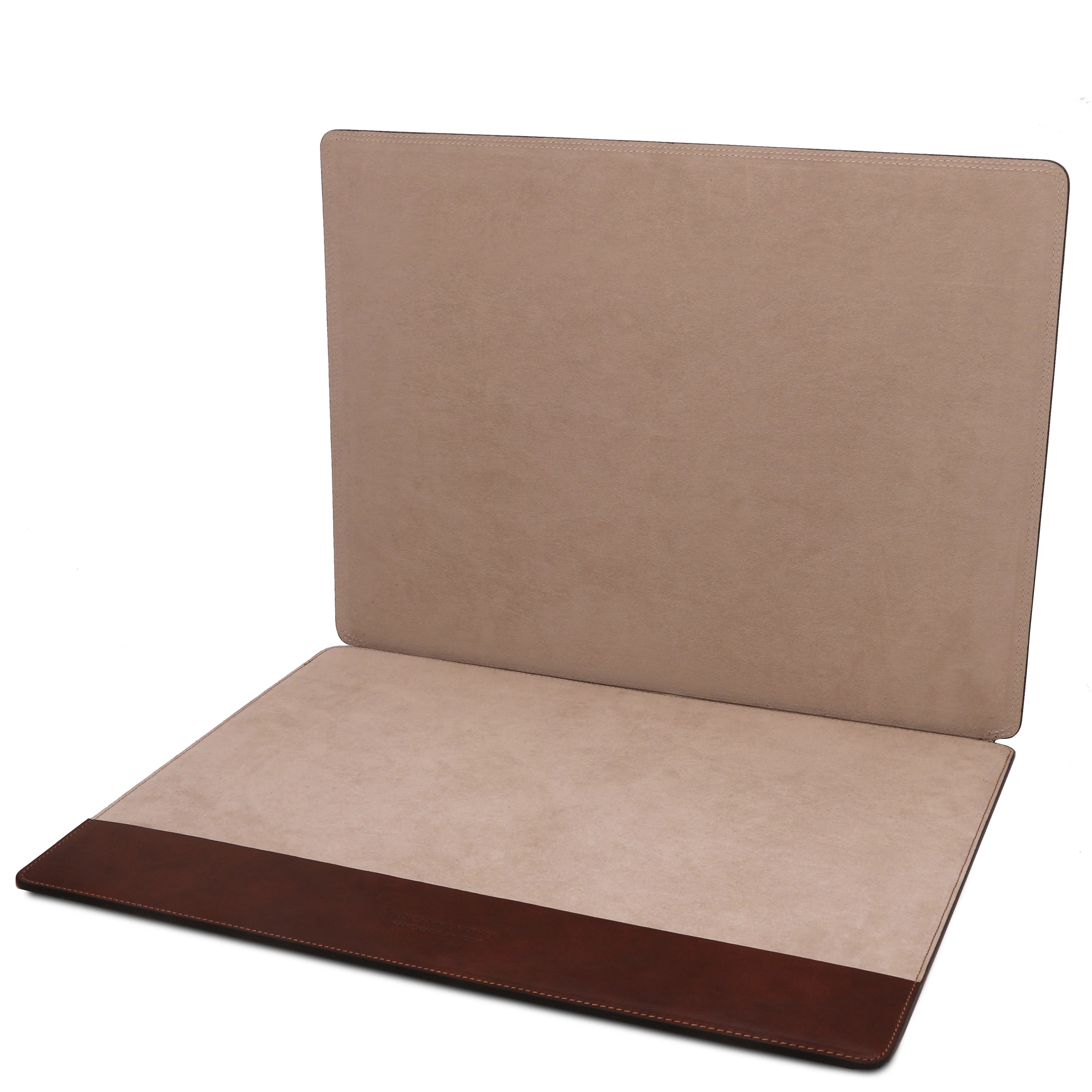 Italian Leather Premium Desk pad With Inner Compartment in Brown opened to show inner compartment for paper storage- L'Atelier Global