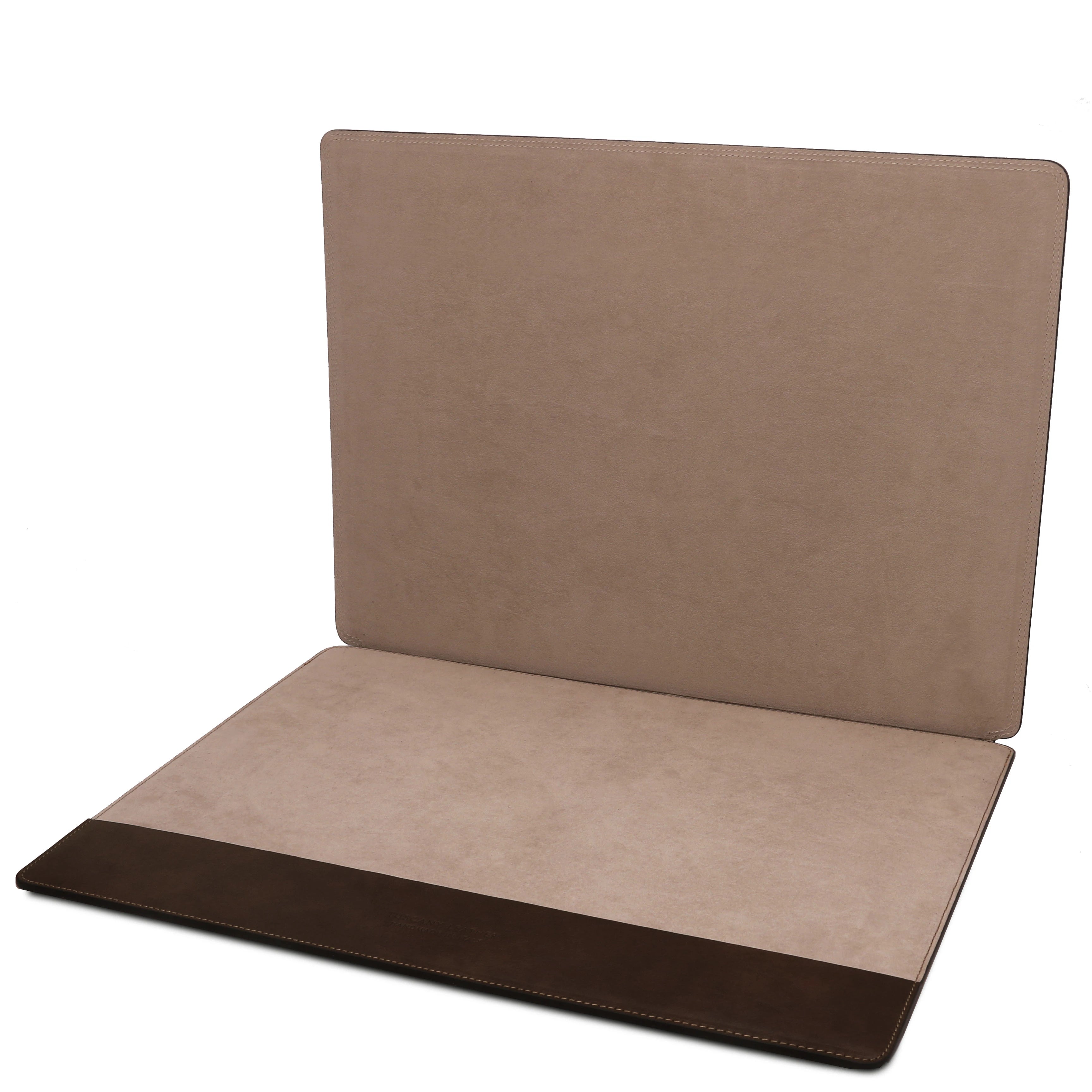 Italian Leather Premium Desk pad With Inner Compartment in Dark Brown opened to show inner compartment for paper storage- L'Atelier Global