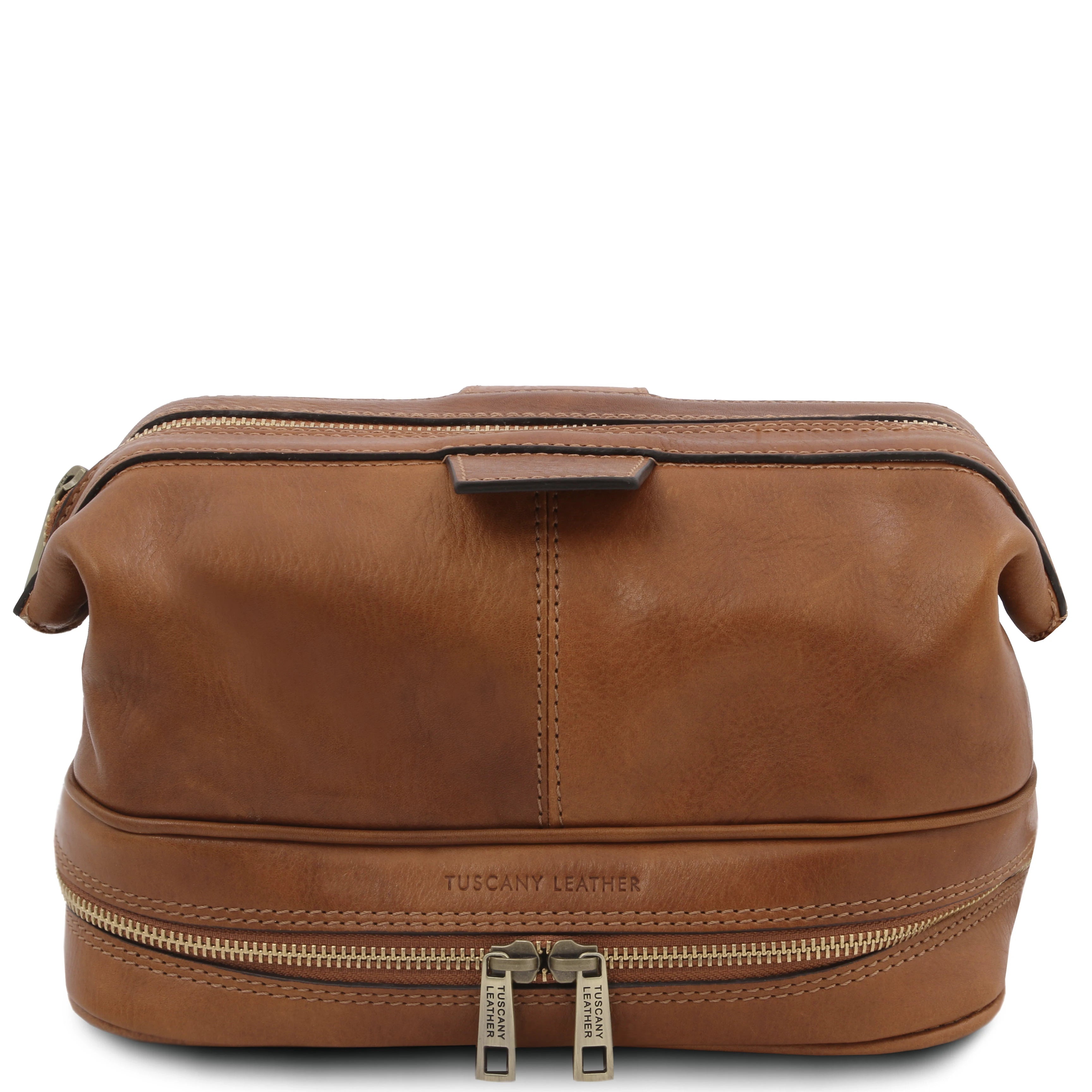 Front view Jacob Leather Toilet Bag in natural on a white background