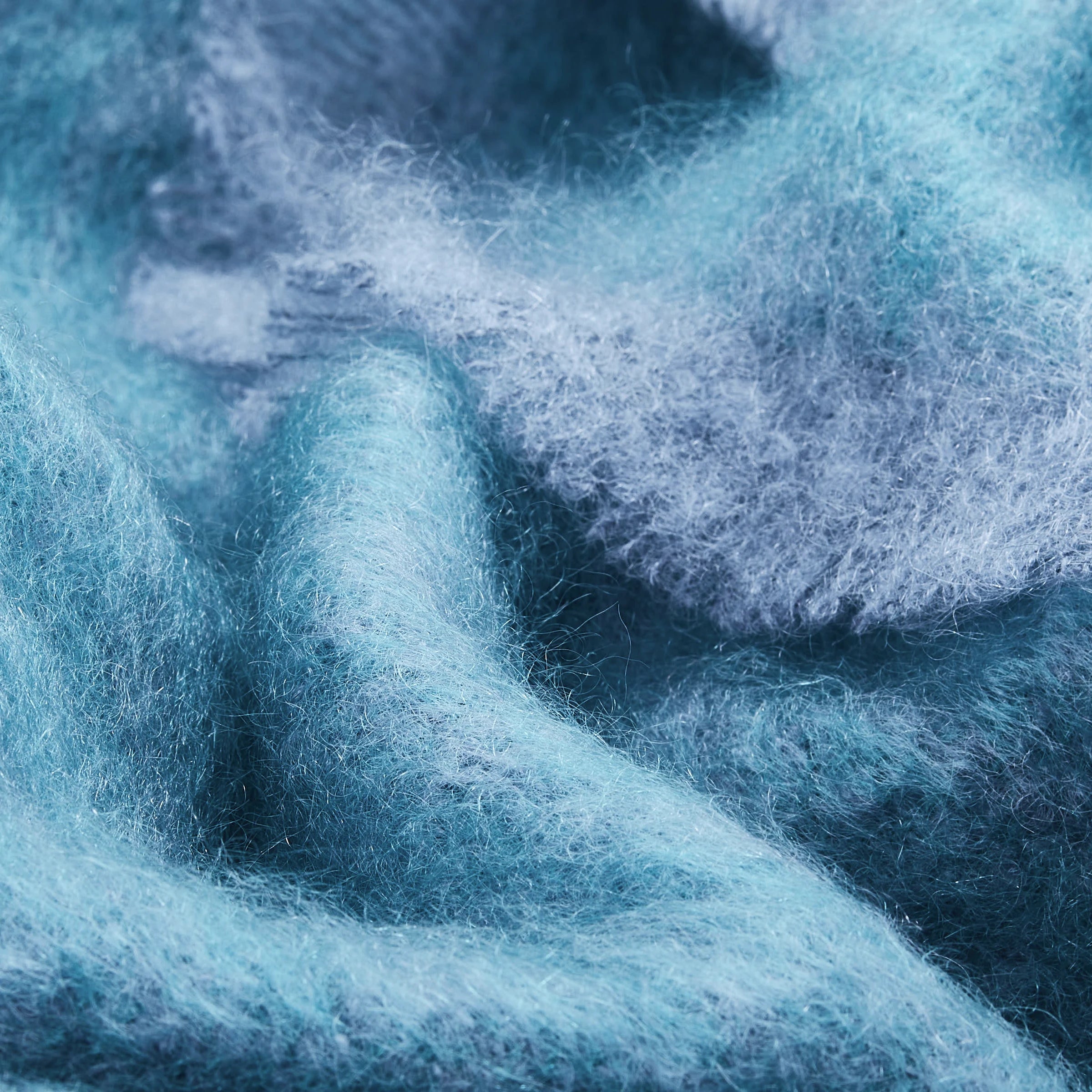 Close up fabric view of Irish Kilkenny Vibrant Blue Melange with blue trim, Handloomed Plush Mohair Throw - L'Atelier Global