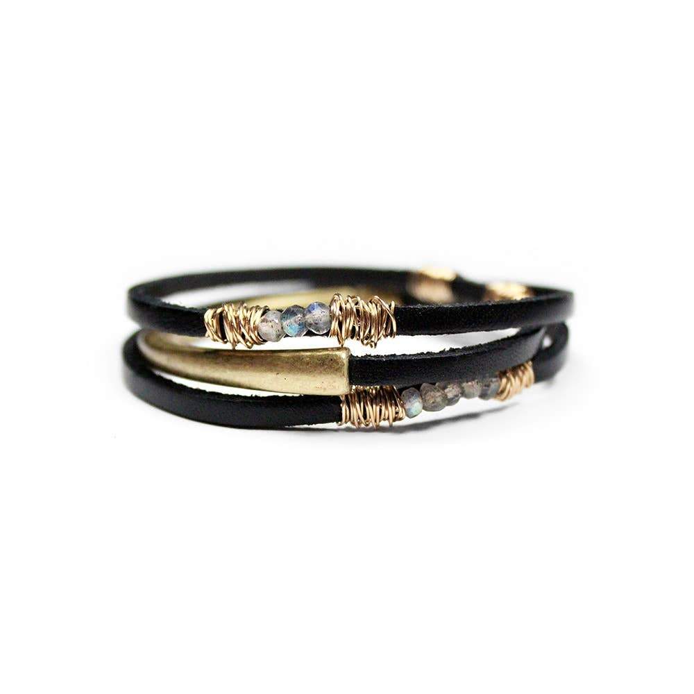Labradorite Rondelle Saddle Wrap Bracelet -on a white background