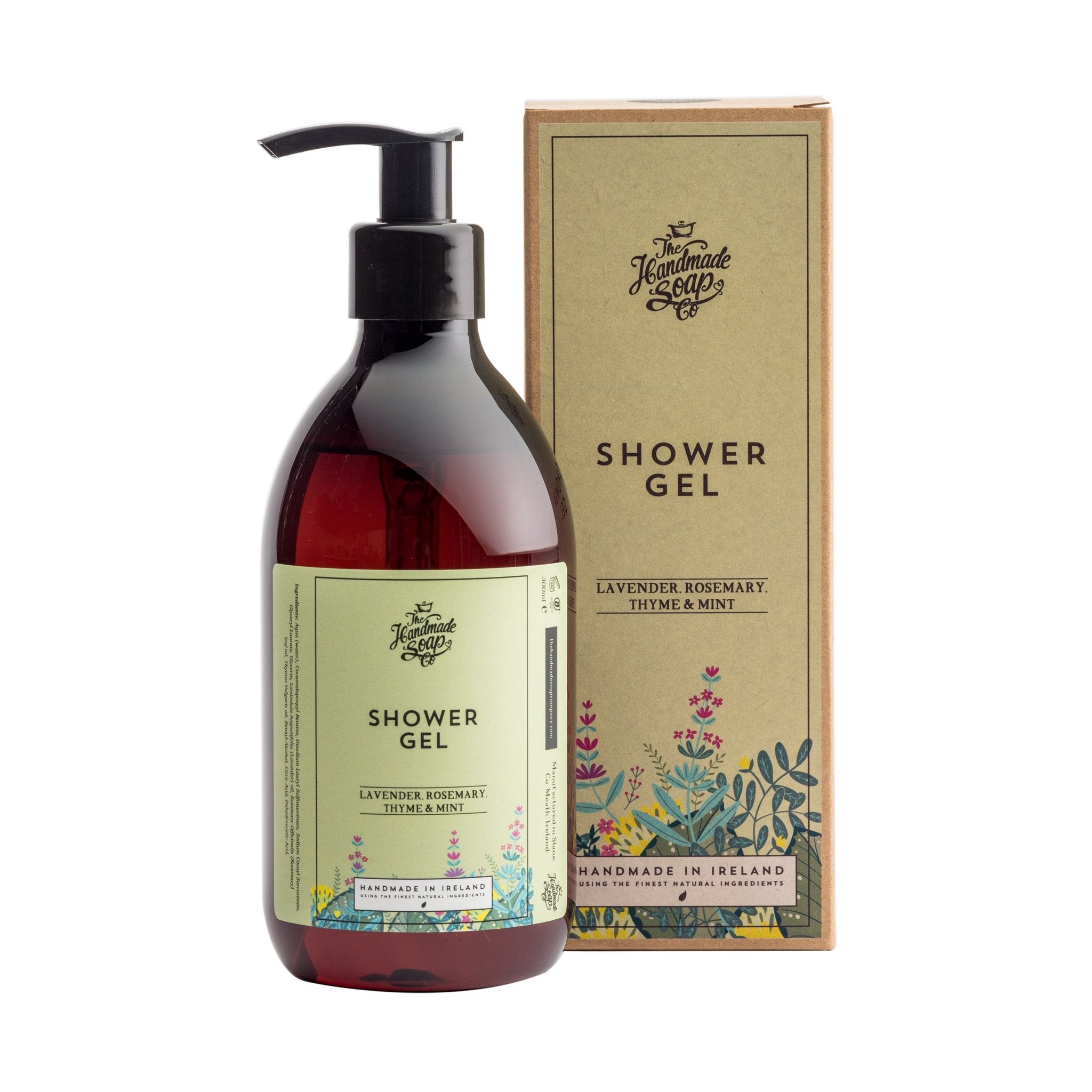 Lavender, Rosemary, Thyme & Mint Shower Gel and its box on a white background- L'Atelier Global
