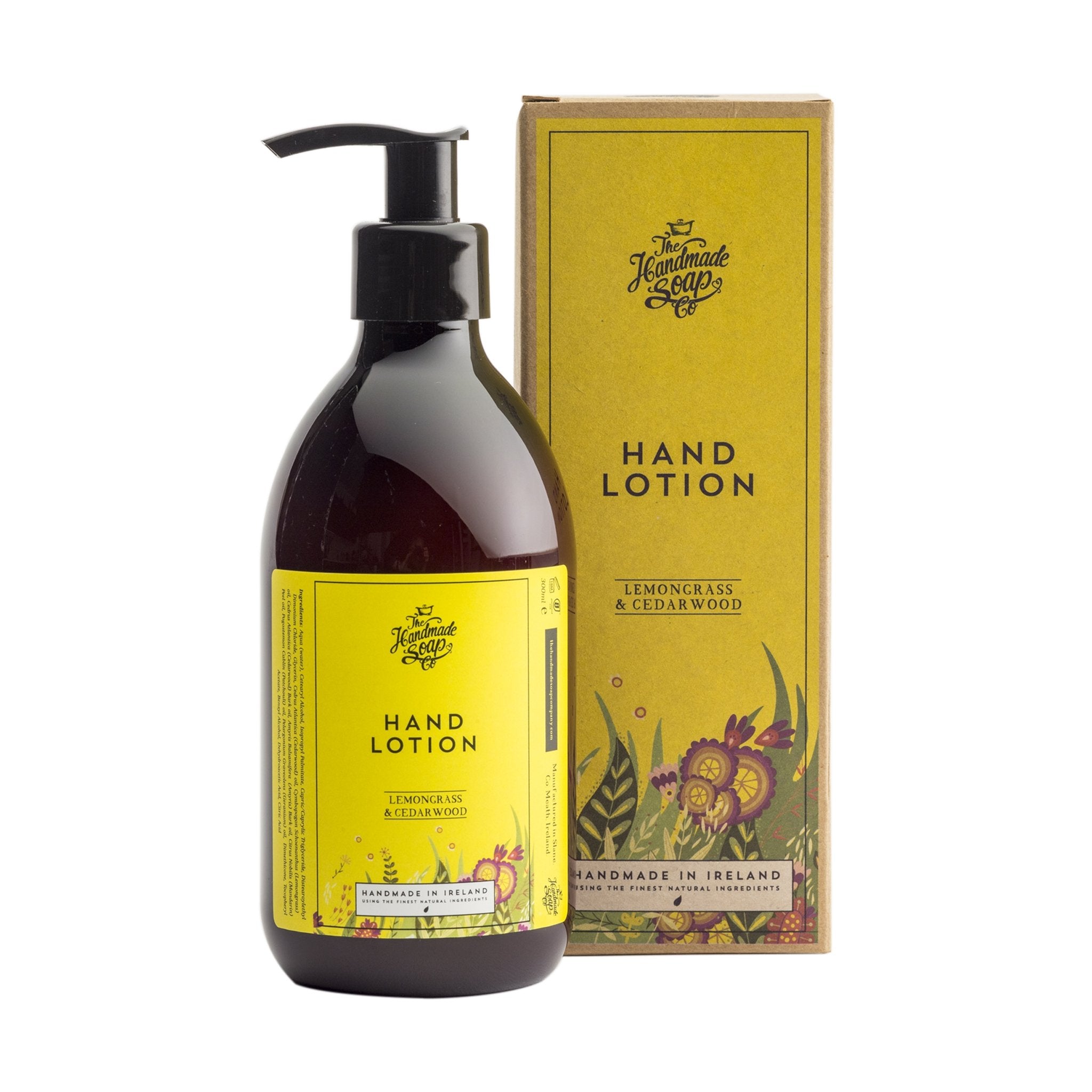 Lemongrass & Cedarwood Hand Lotion and its box on a white background- L'Atelier Global