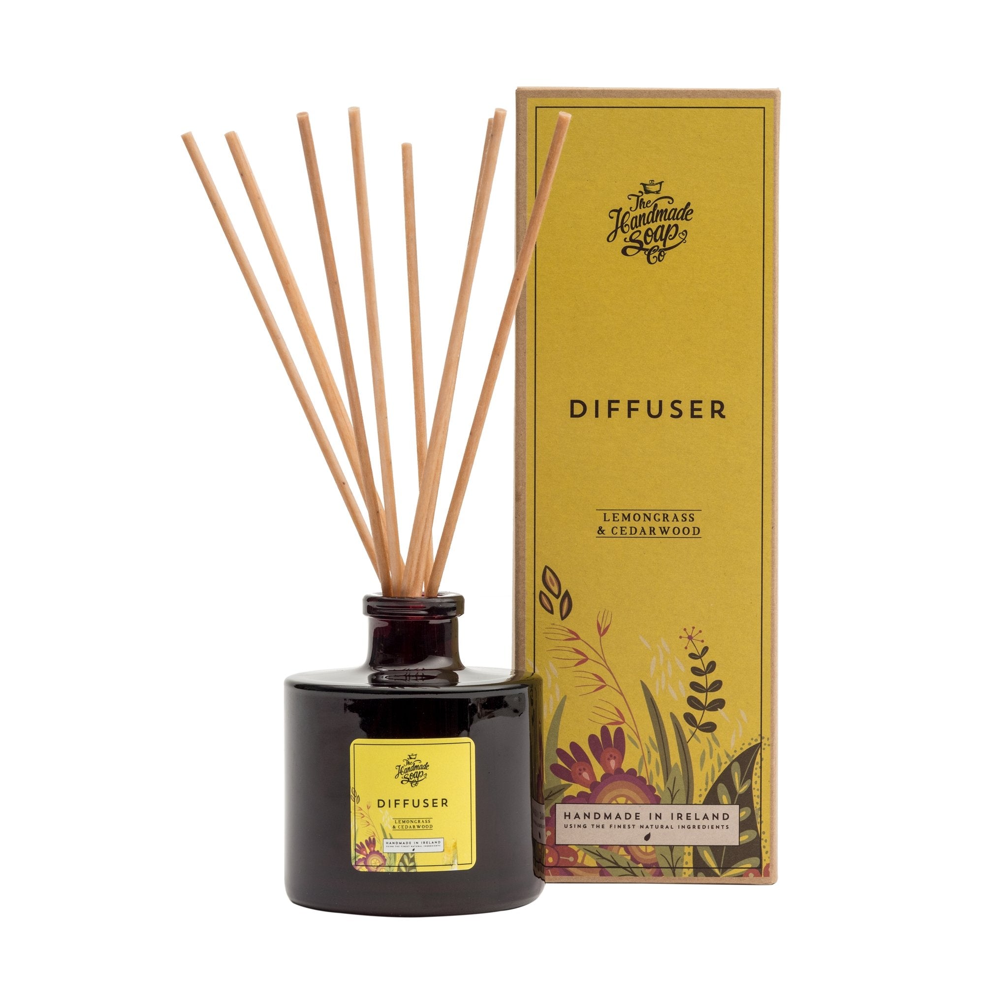 Lemongrass & Cedarwood Reed Diffuser and its box on a white background- L'Atelier Global