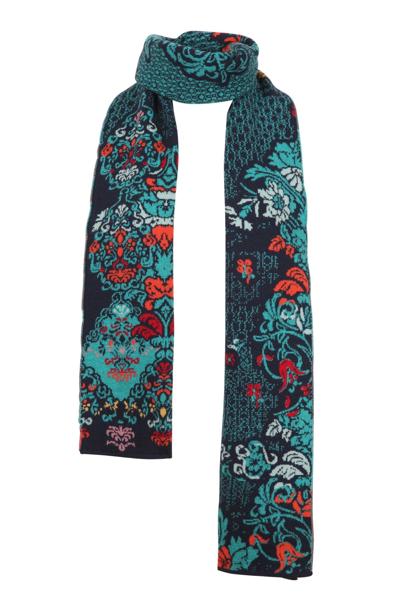 Lily of The Valley Serbian Merino Wool Scarf & Hat in Blue on a white background