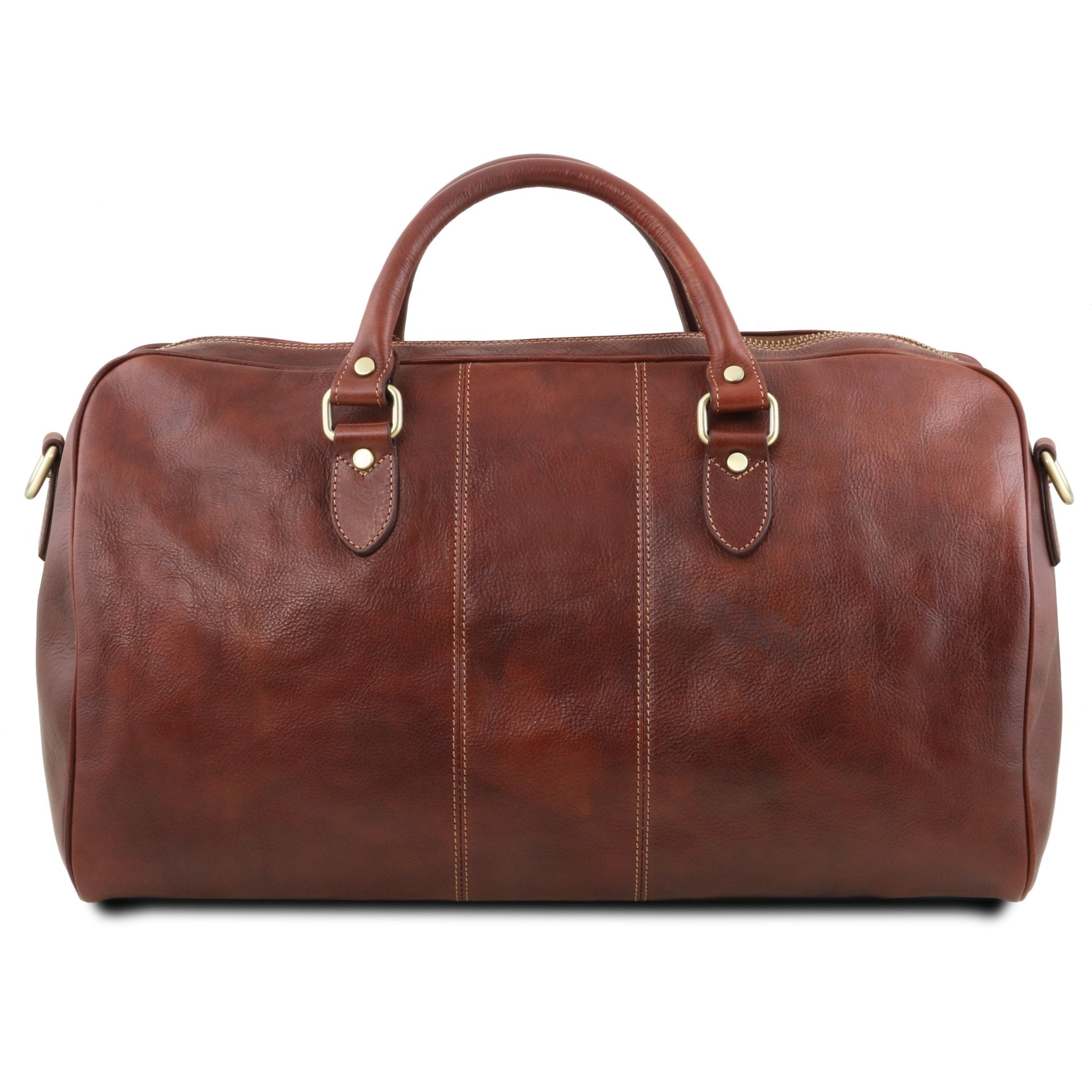 Lisbona Travel Leather Duffle Bag Brown Reverse View on a white background