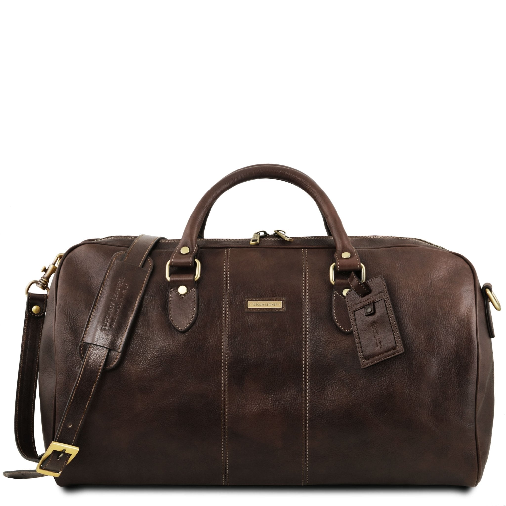Lisbona Travel Leather Duffle Bag Interior View on a white background