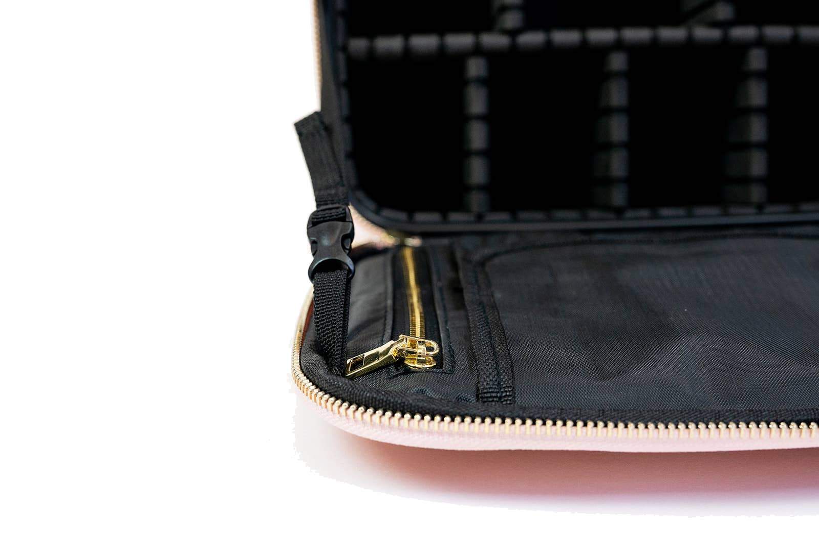 Interior view with of Pink Cosmetic Travel Case on a white background