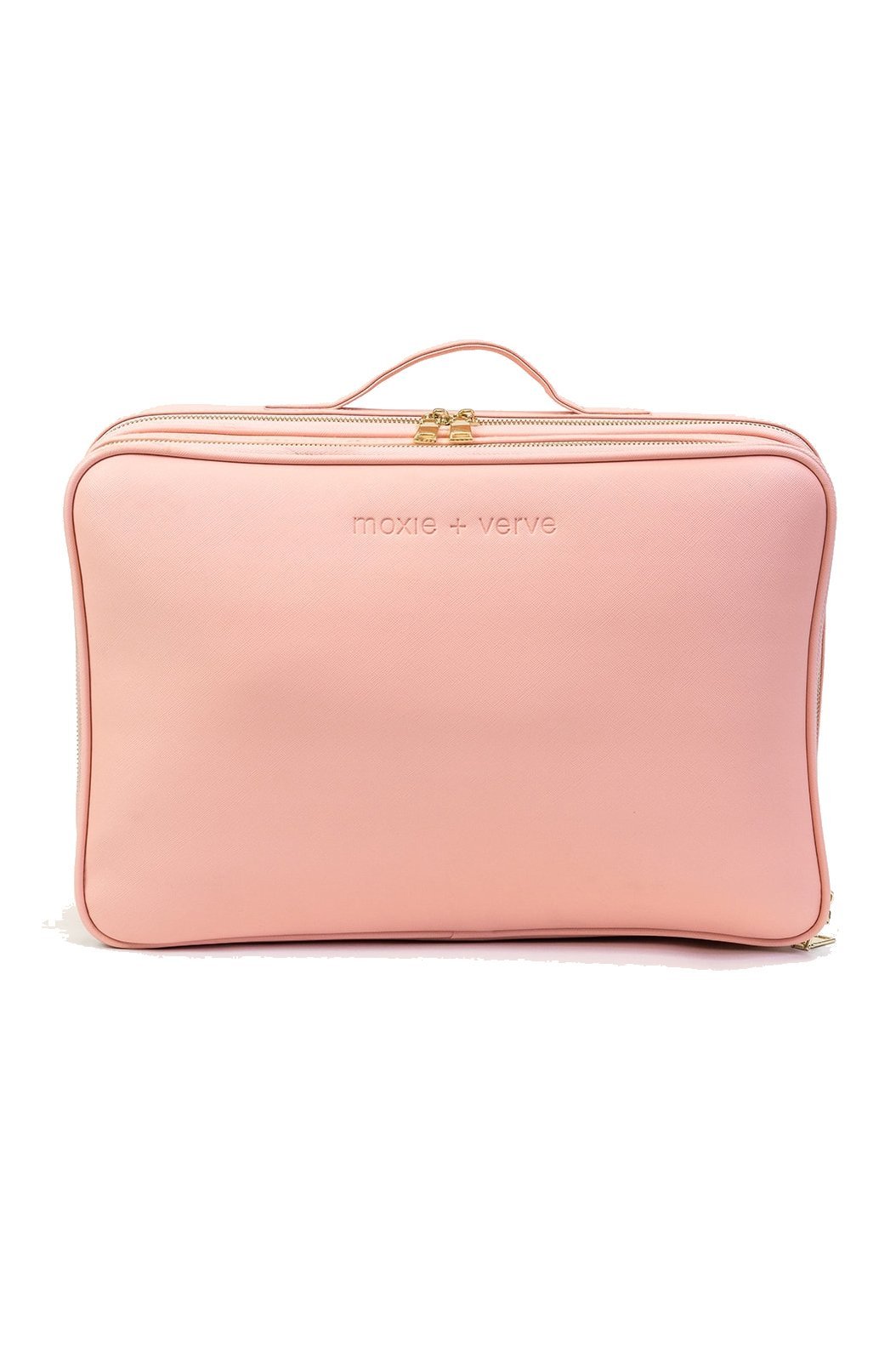 Front view of Pink Cosmetic Travel Case on.a white background