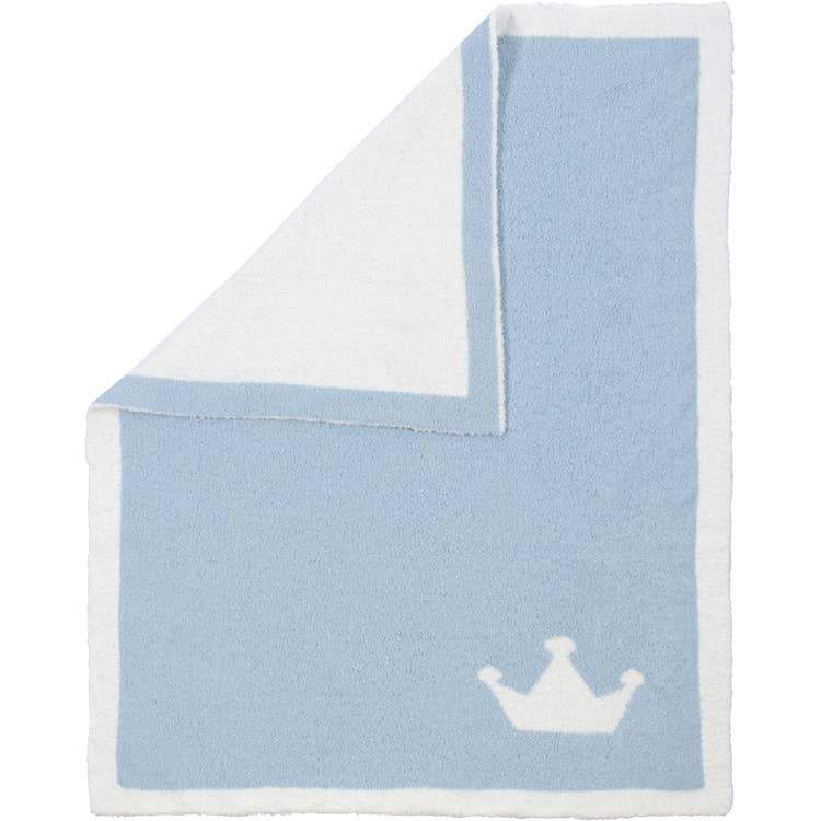 Luxe Reversible Crown Baby Blanket on blue side on a white background - L'Atelier Global