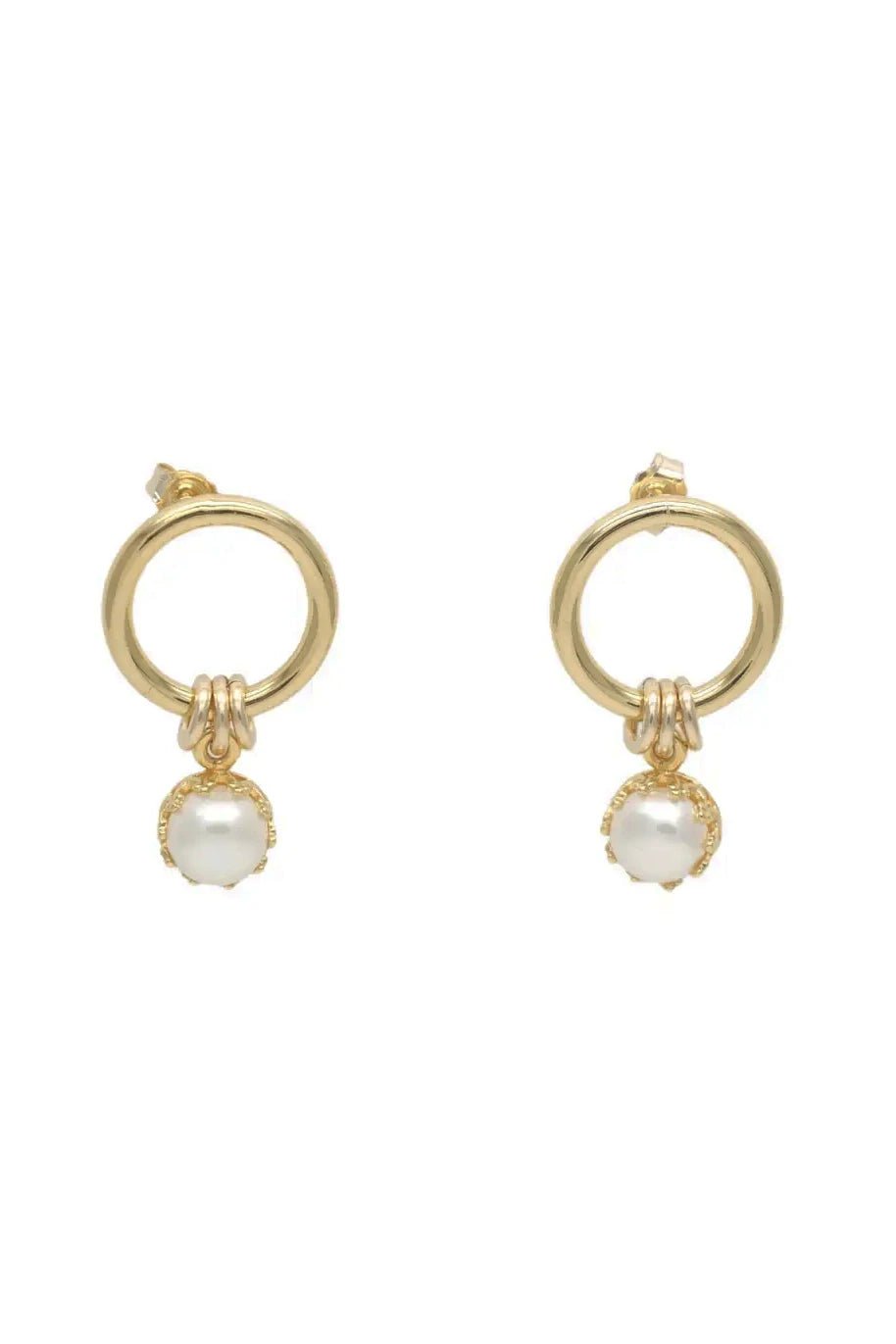 Lyon Freshwater Pearl Gold Earrings on a white background