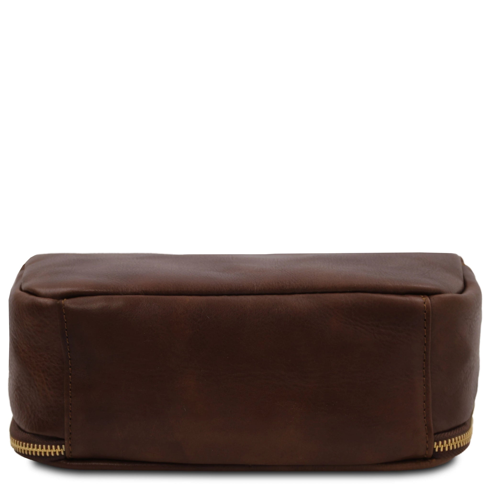 Bottom view Marvin Italian Leather Toiletry Bag in Dark Brown on a white background