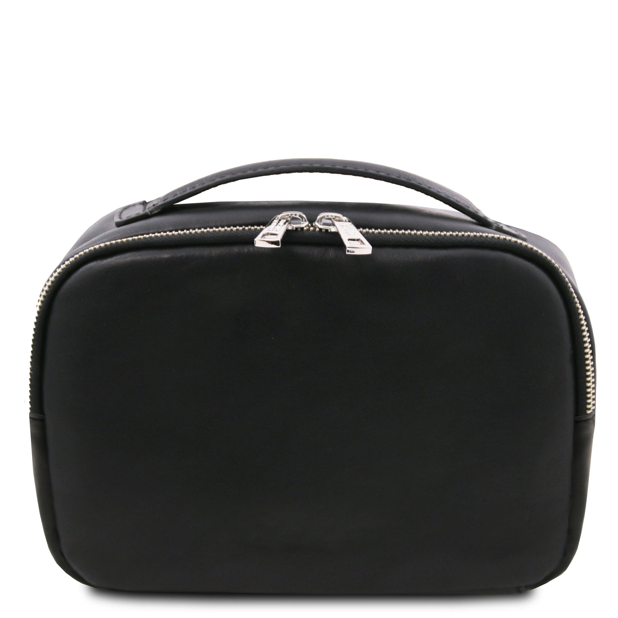 Back view Marvin Italian Leather Toiletry Bag in Black on a white background