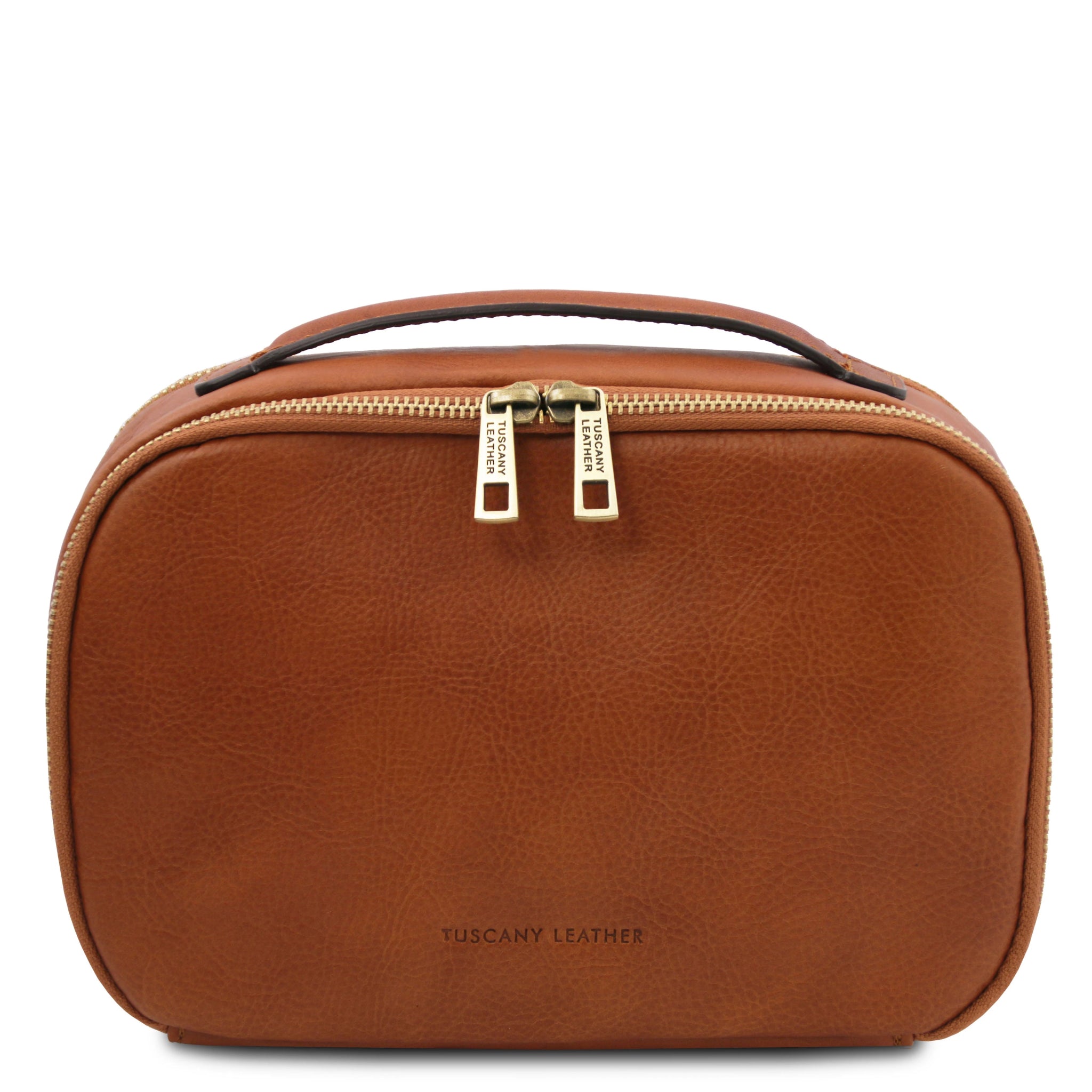 Back view Marvin Italian Leather Toiletry Bag in Natural on a white background