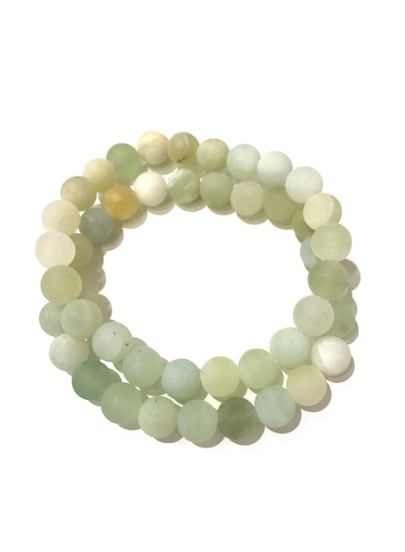 Matte Jade Natural Gemstone Stretch Bracelet Set on a white background