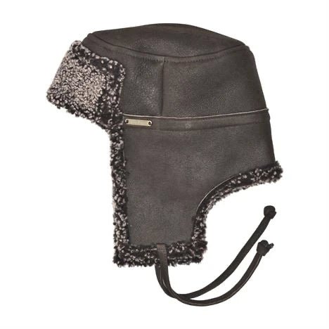 McGrath Sheepskin Storm Flap Hat in Dark Brown, Side View on white background - L'Atelier Global
