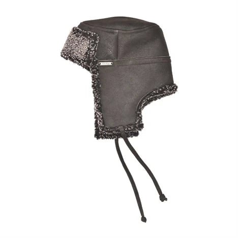 McGrath Sheepskin Storm Flap Hat in Dark Brown, Side View on white background - L'Atelier Global