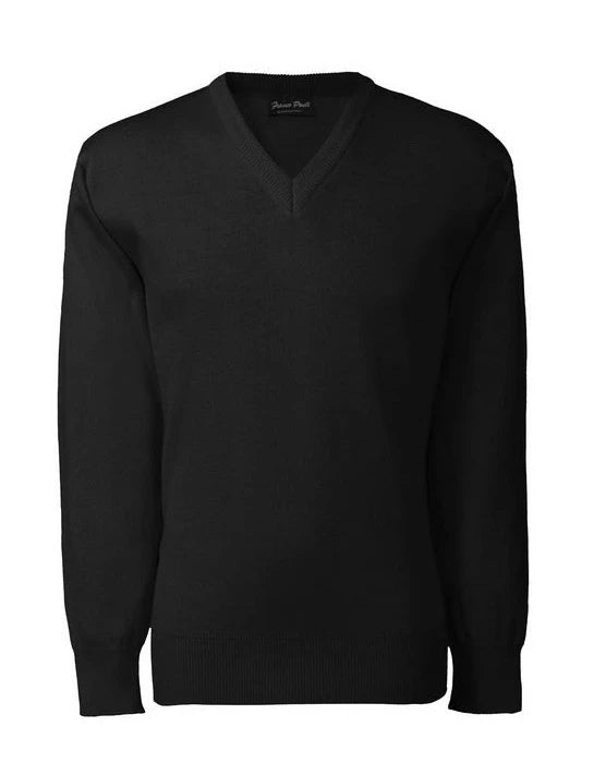 Front view Italian Extra Fine Merino Wool V-Neck in black