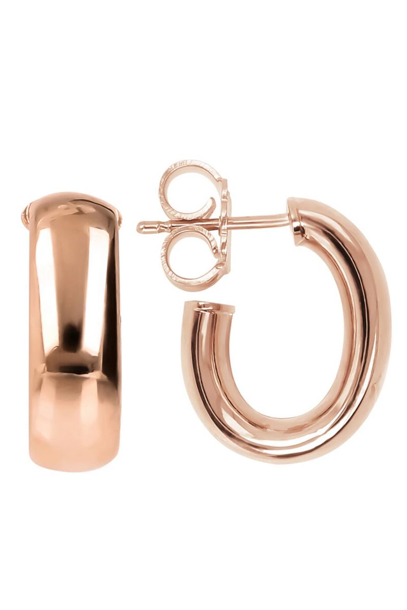 Milano Golden Rosé Hoop Earrings front and side view on a white background
